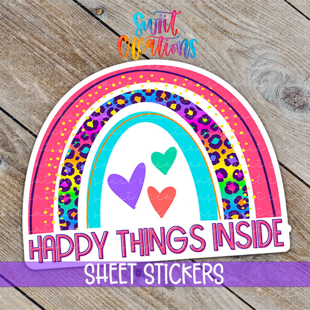 a sticker that says happy things inside