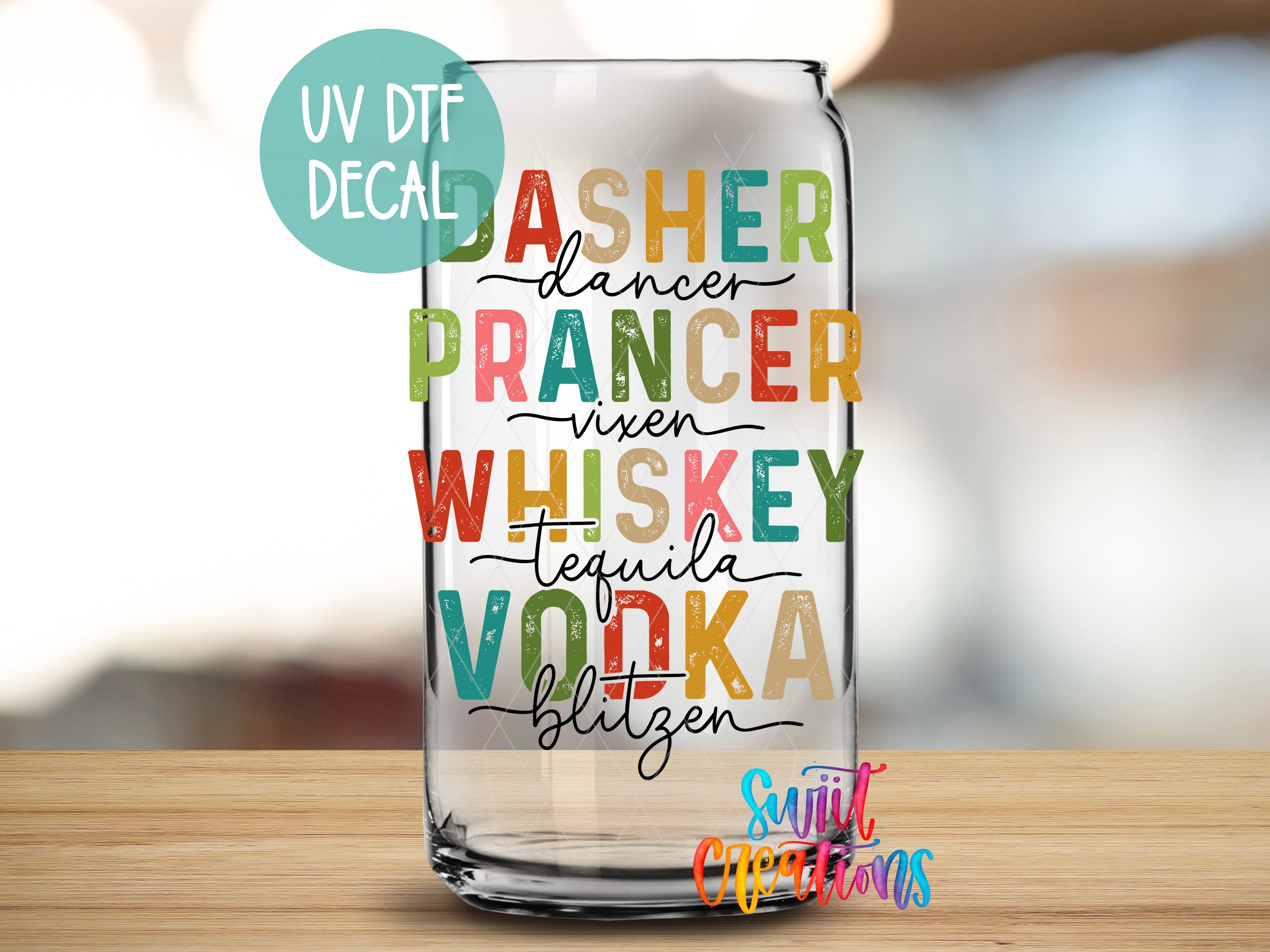 a glass with a message on it sitting on a table