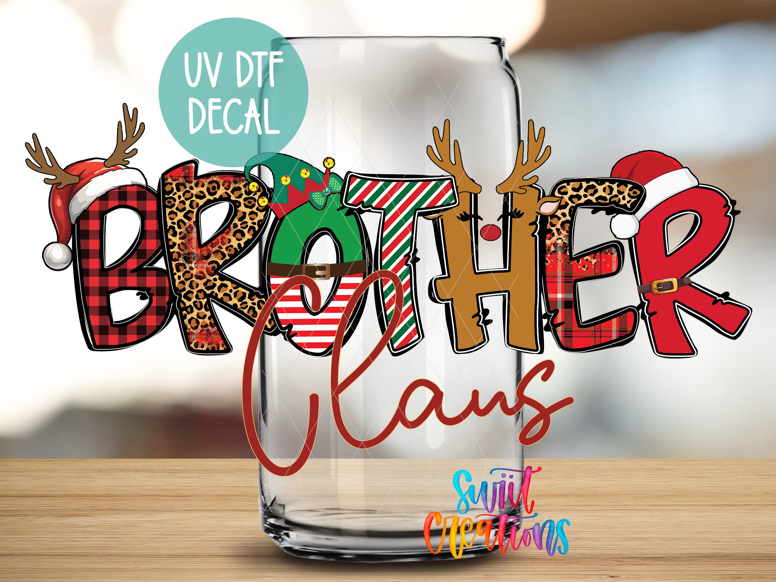 a glass with the word brother claus on it