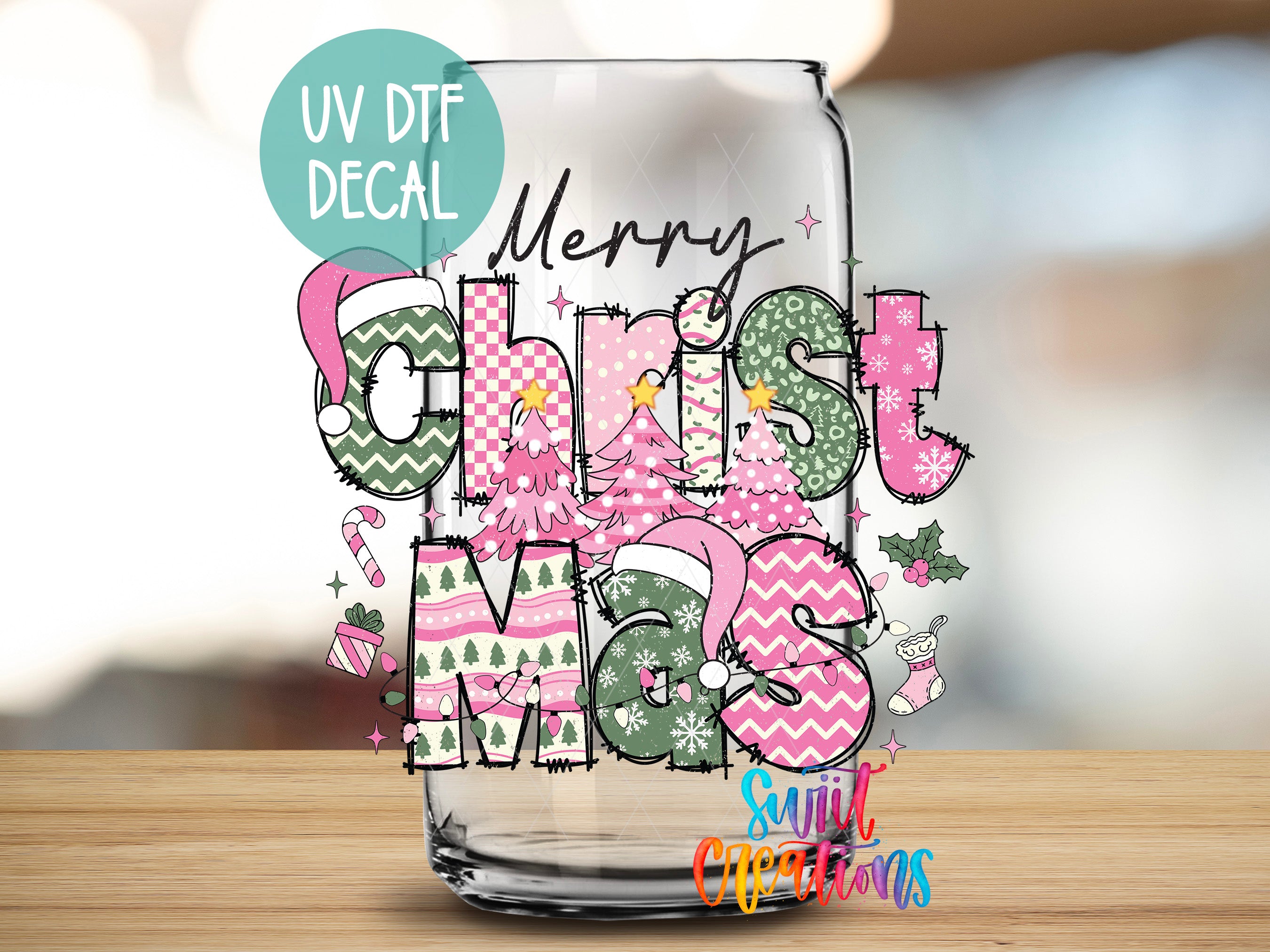 a glass with a merry christmas message on it