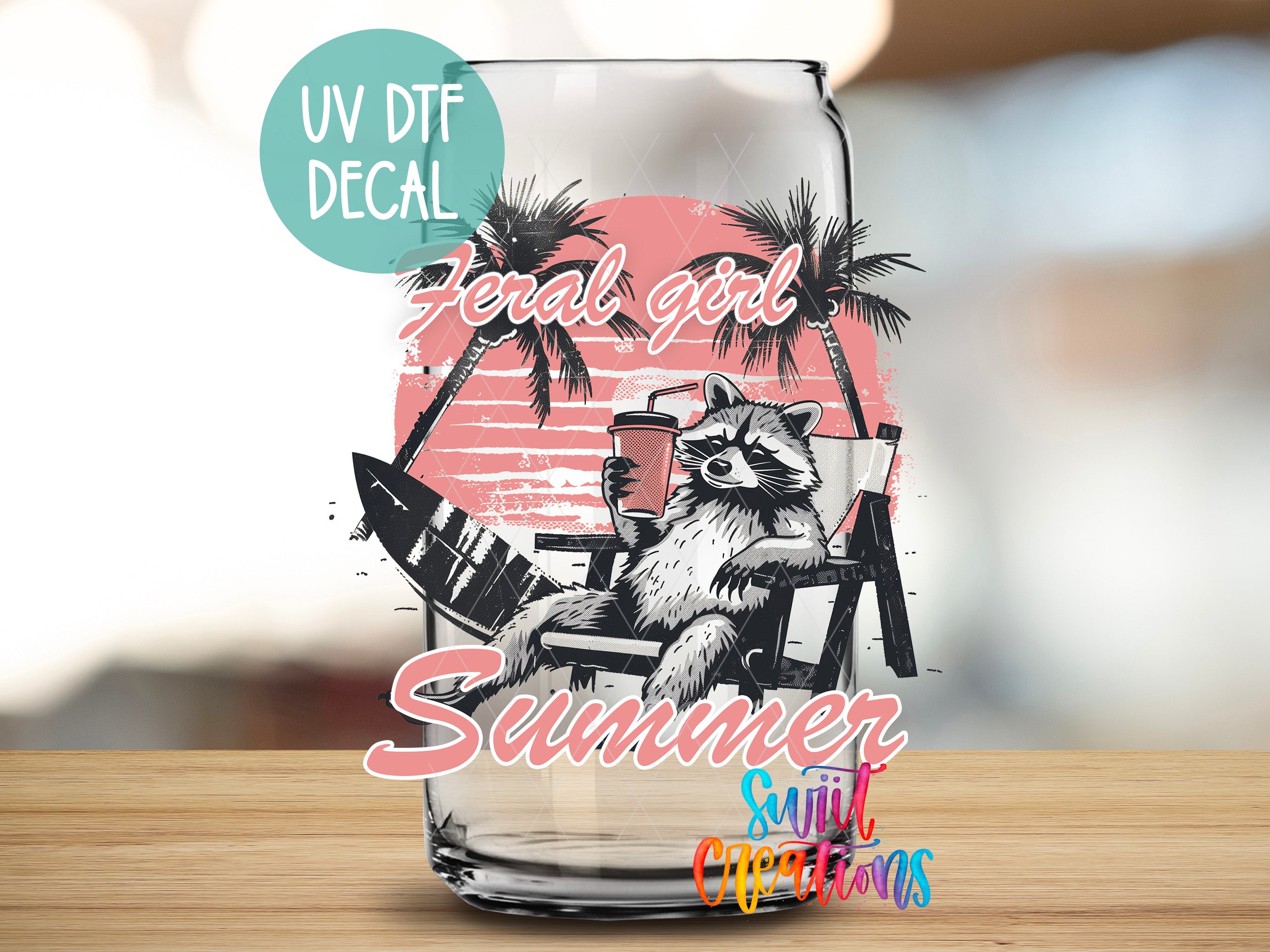 a glass with a raccoon sitting on a beach chair