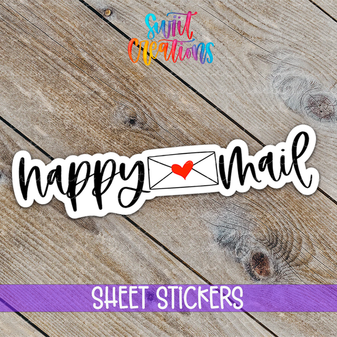 a sticker that says happy mail with a heart