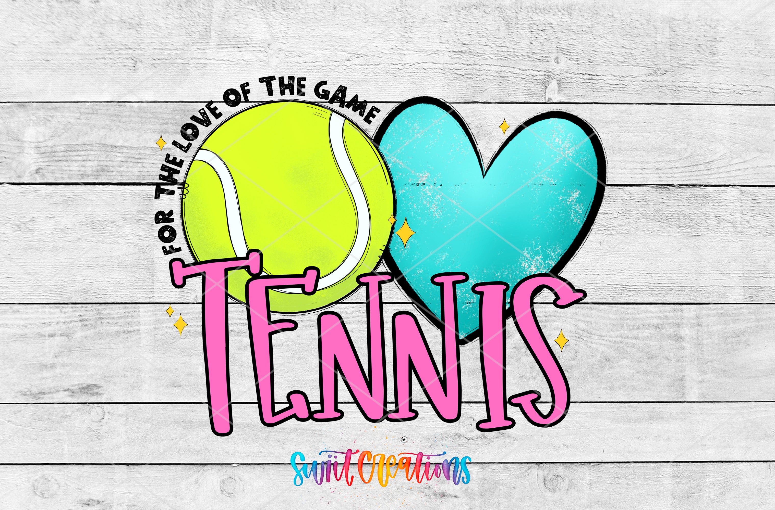 a tennis ball and a heart, with the word "Tennis" written below them.