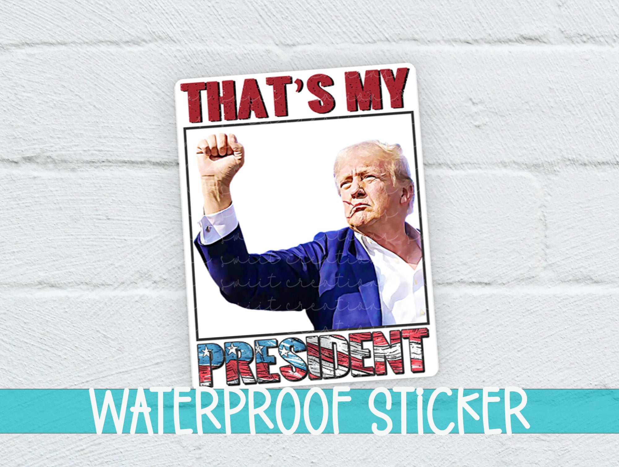 a picture of a person on a sticker next to a brick wall