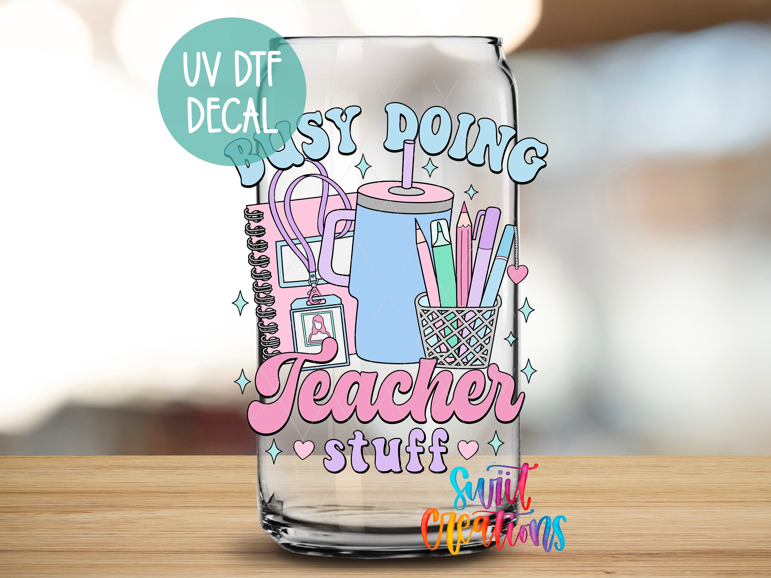 a clear glass with a design on it