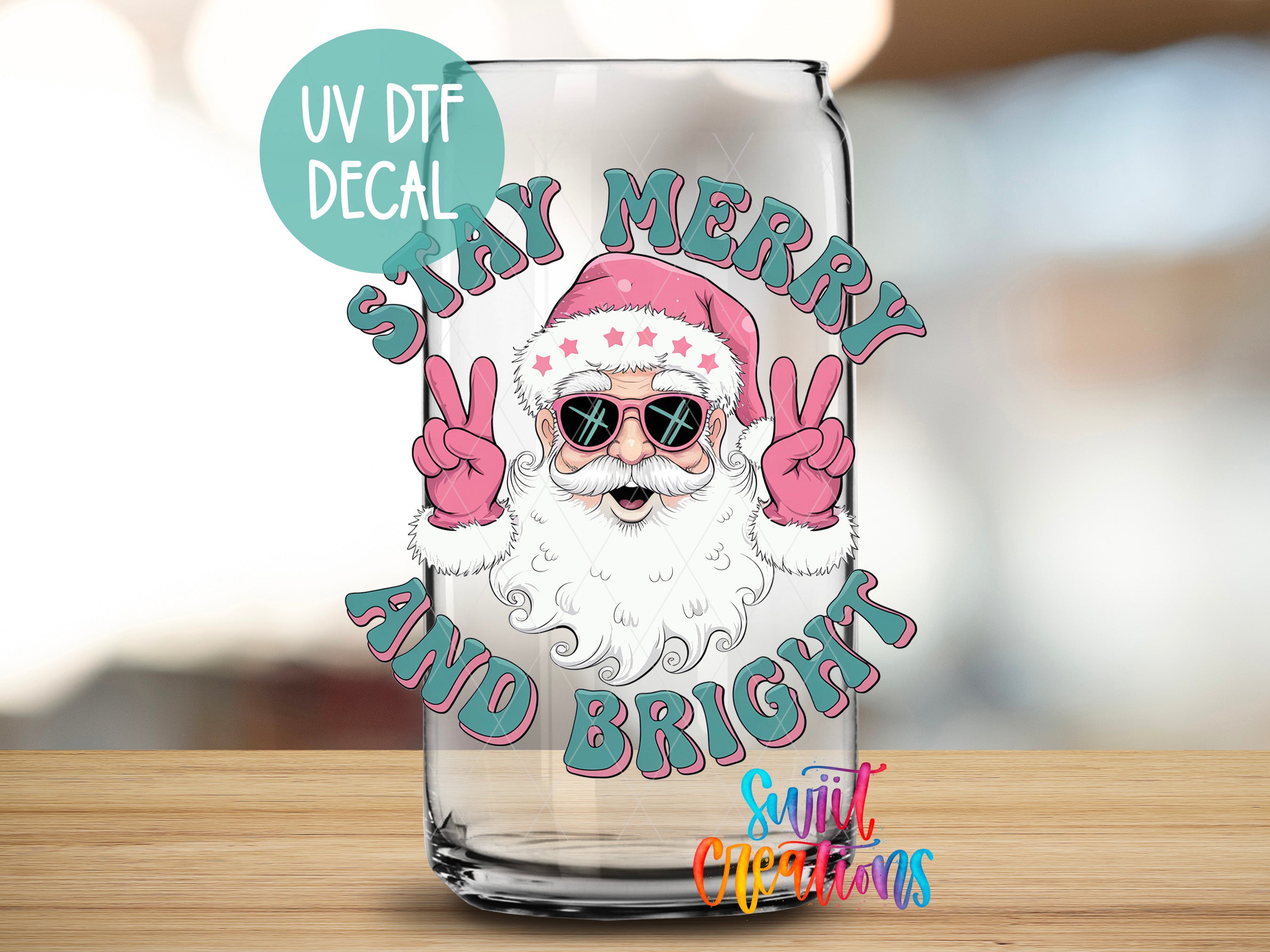 a glass with a santa clause on it