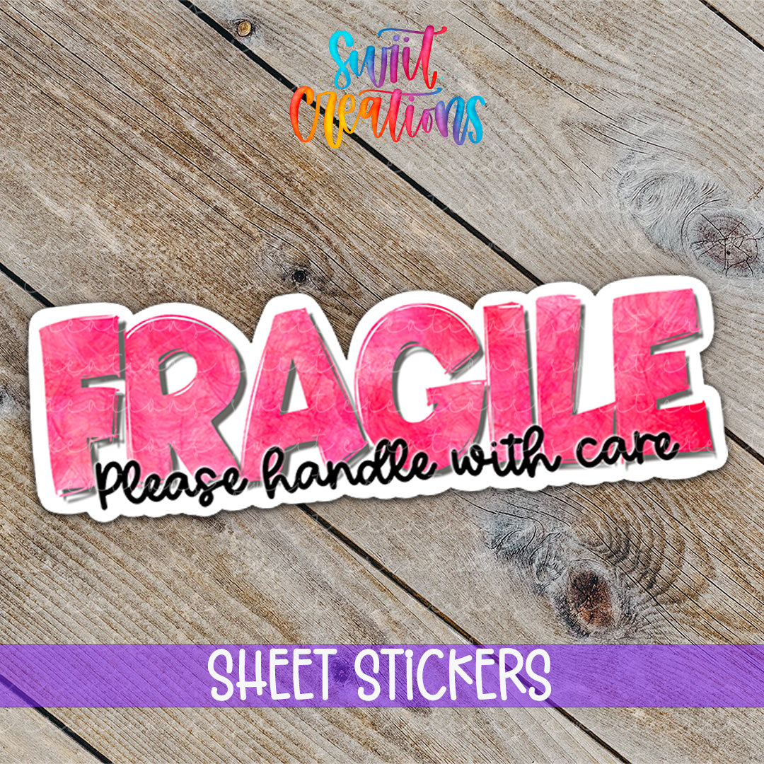 a sticker that says fragile please handle with care