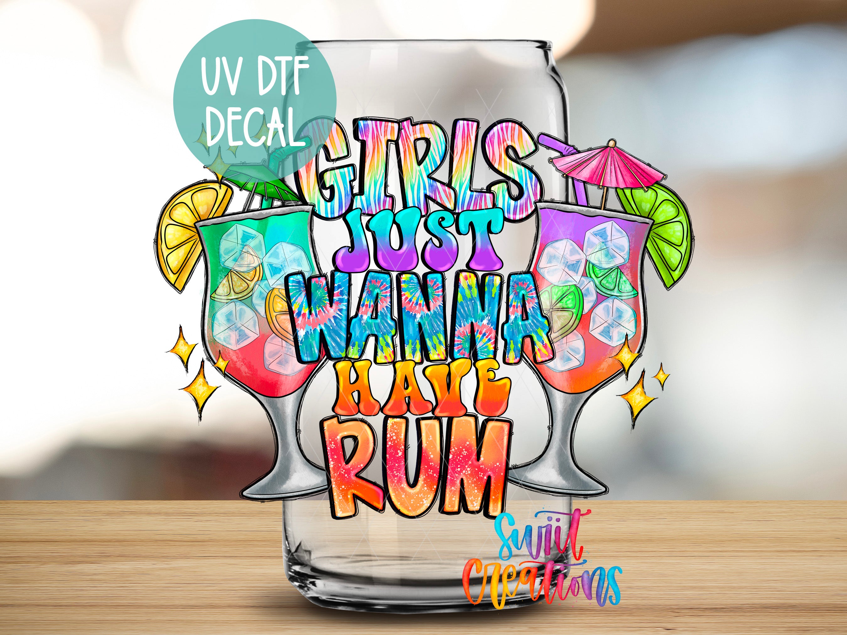 a glass with a message on it sitting on a table