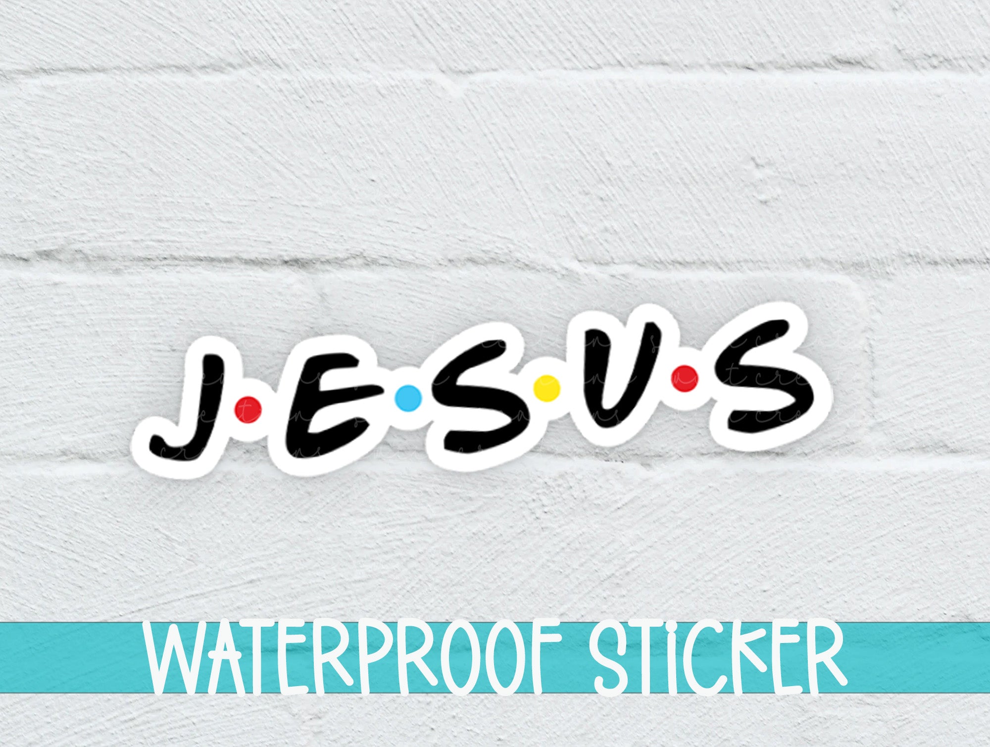 a white brick wall with the word jesus on it