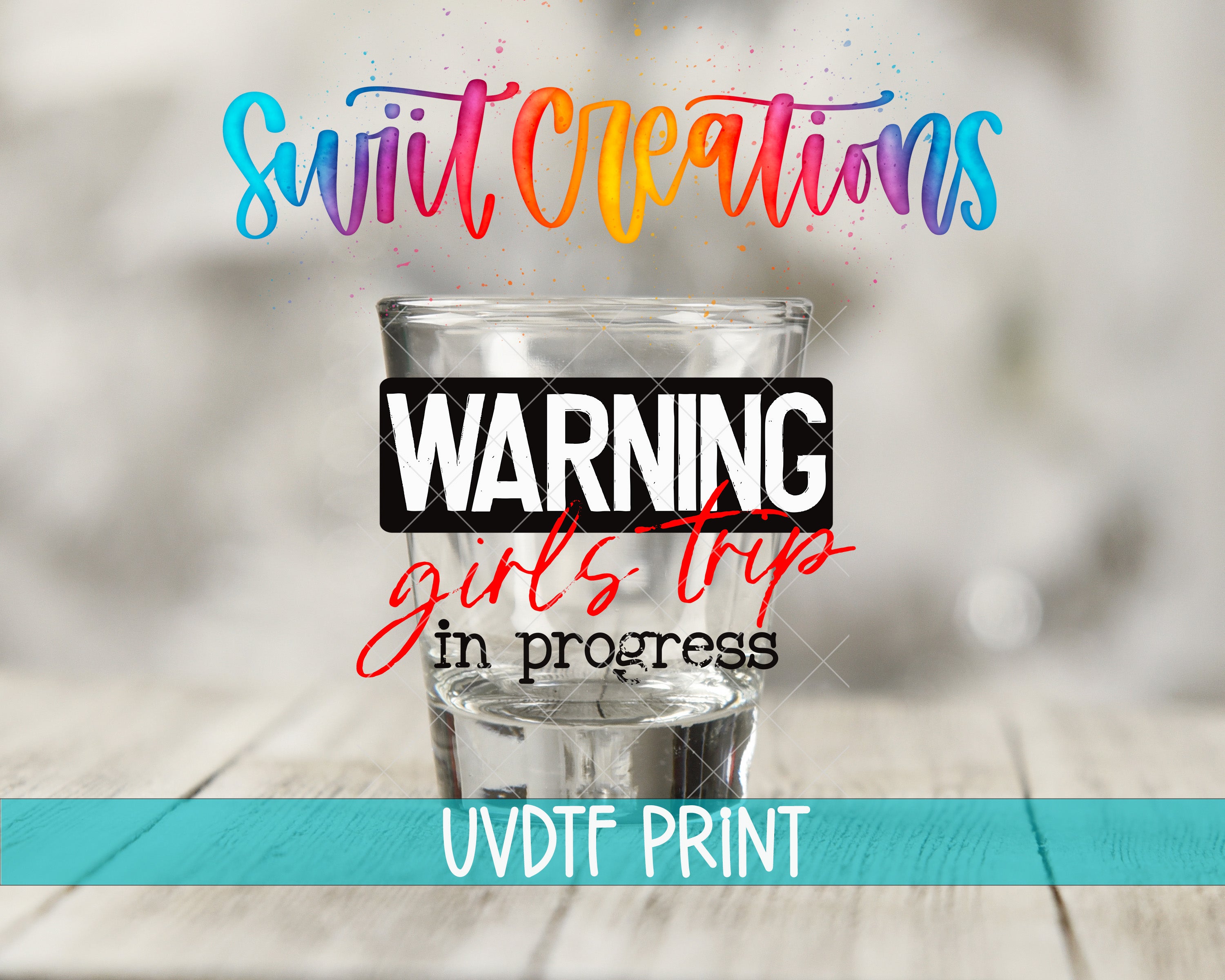 a glass of water with a warning label on it, along with colorful text and graphics.