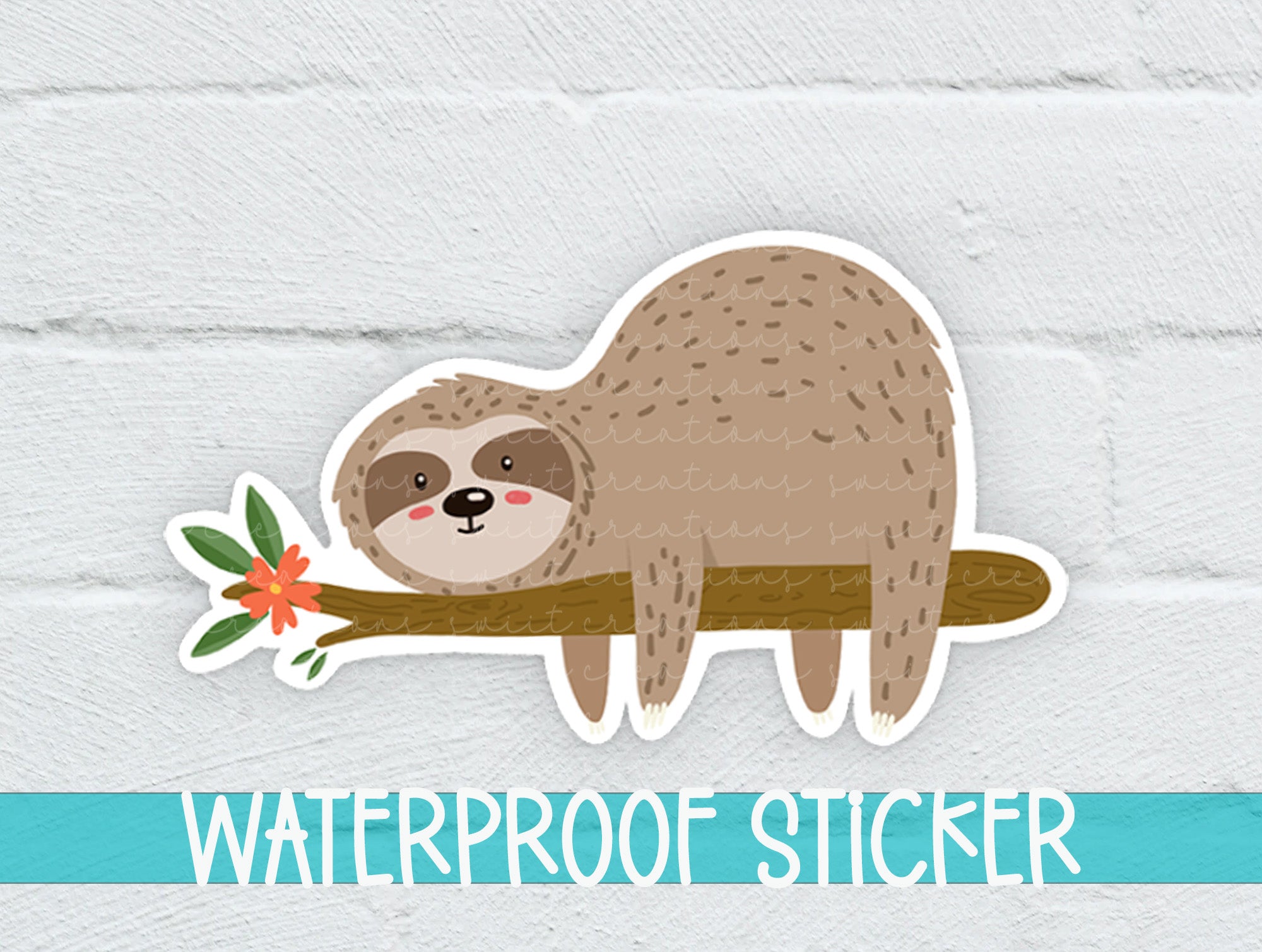 a sticker of a slotty sitting on a branch
