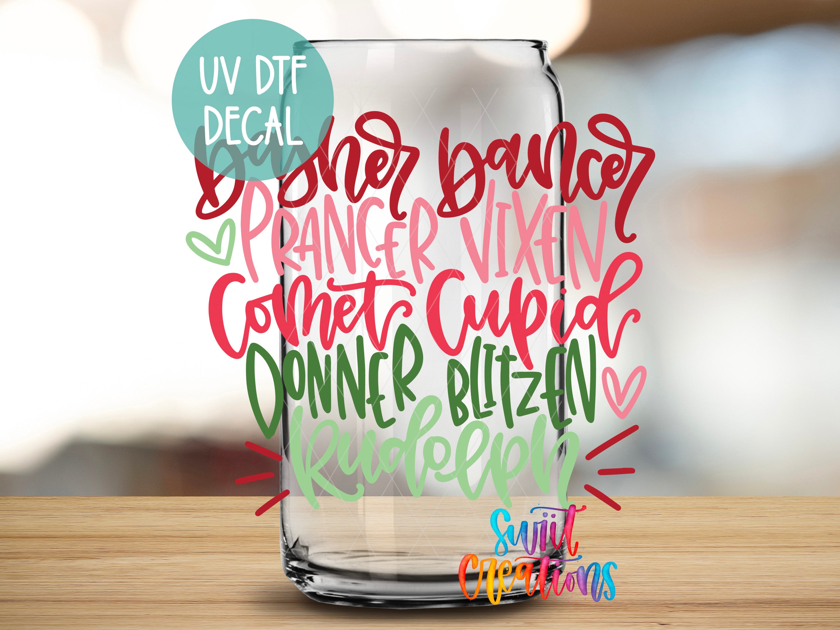 a glass with some writing on it sitting on a table