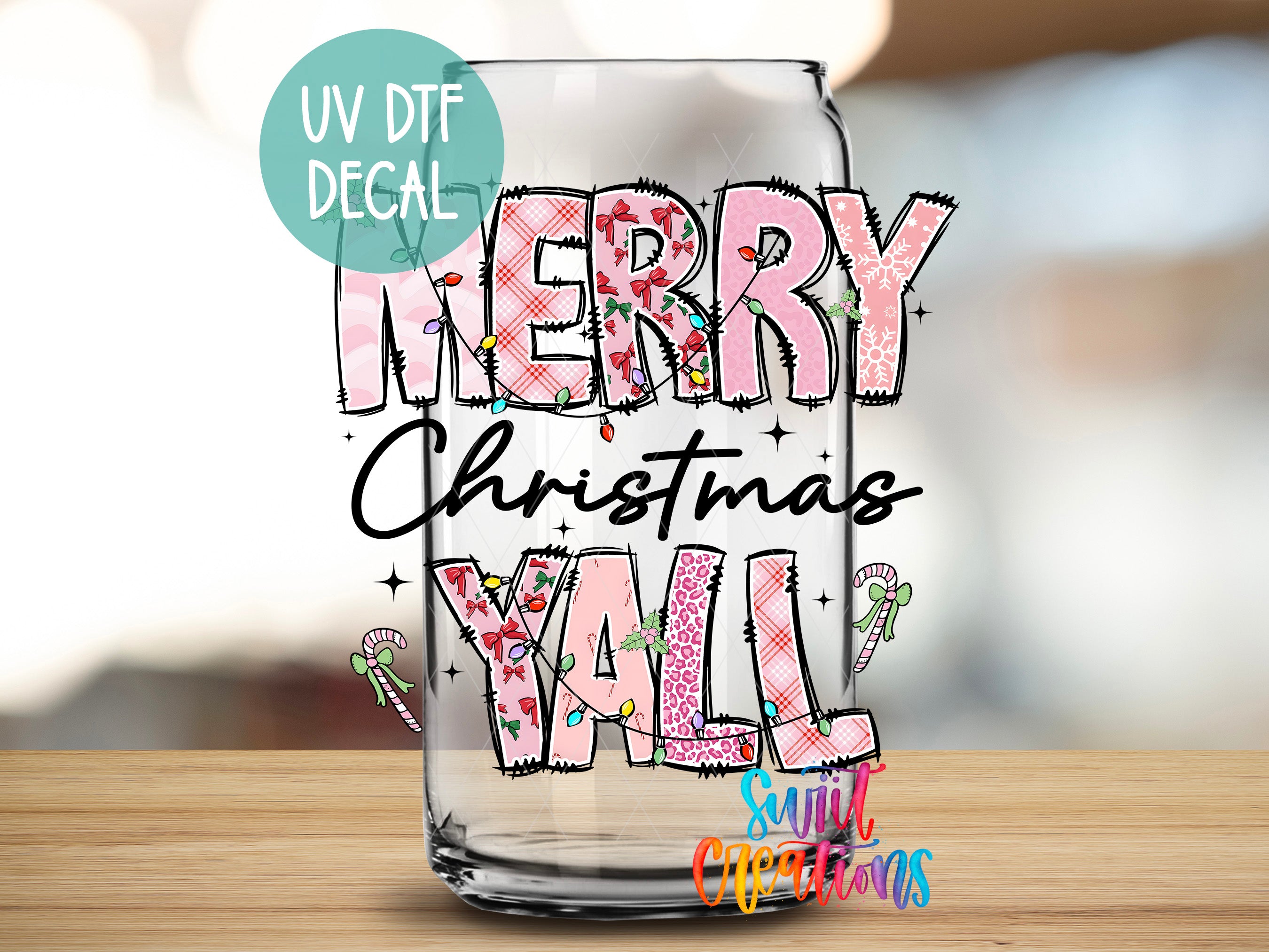 a glass with the words merry christmas wall on it