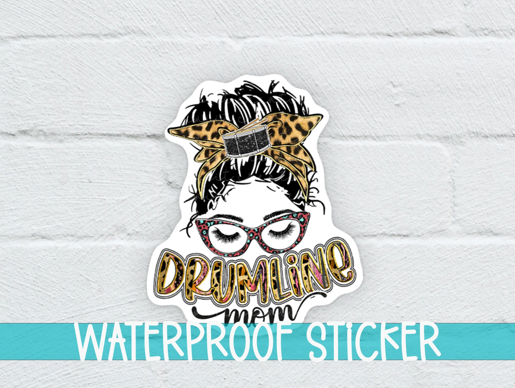 a sticker of a woman with a hat and glasses
