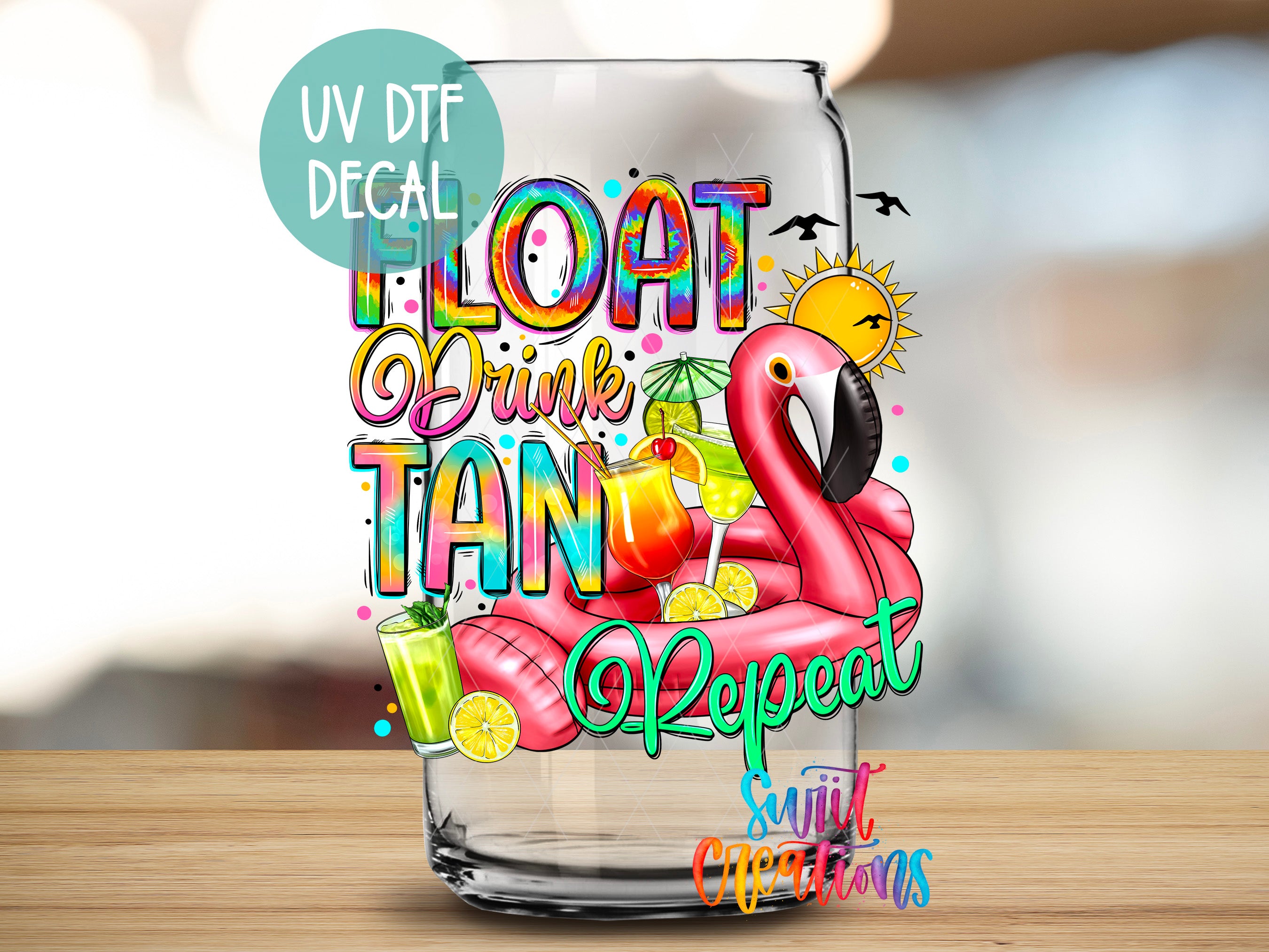 a glass with a picture of a flamingo on it