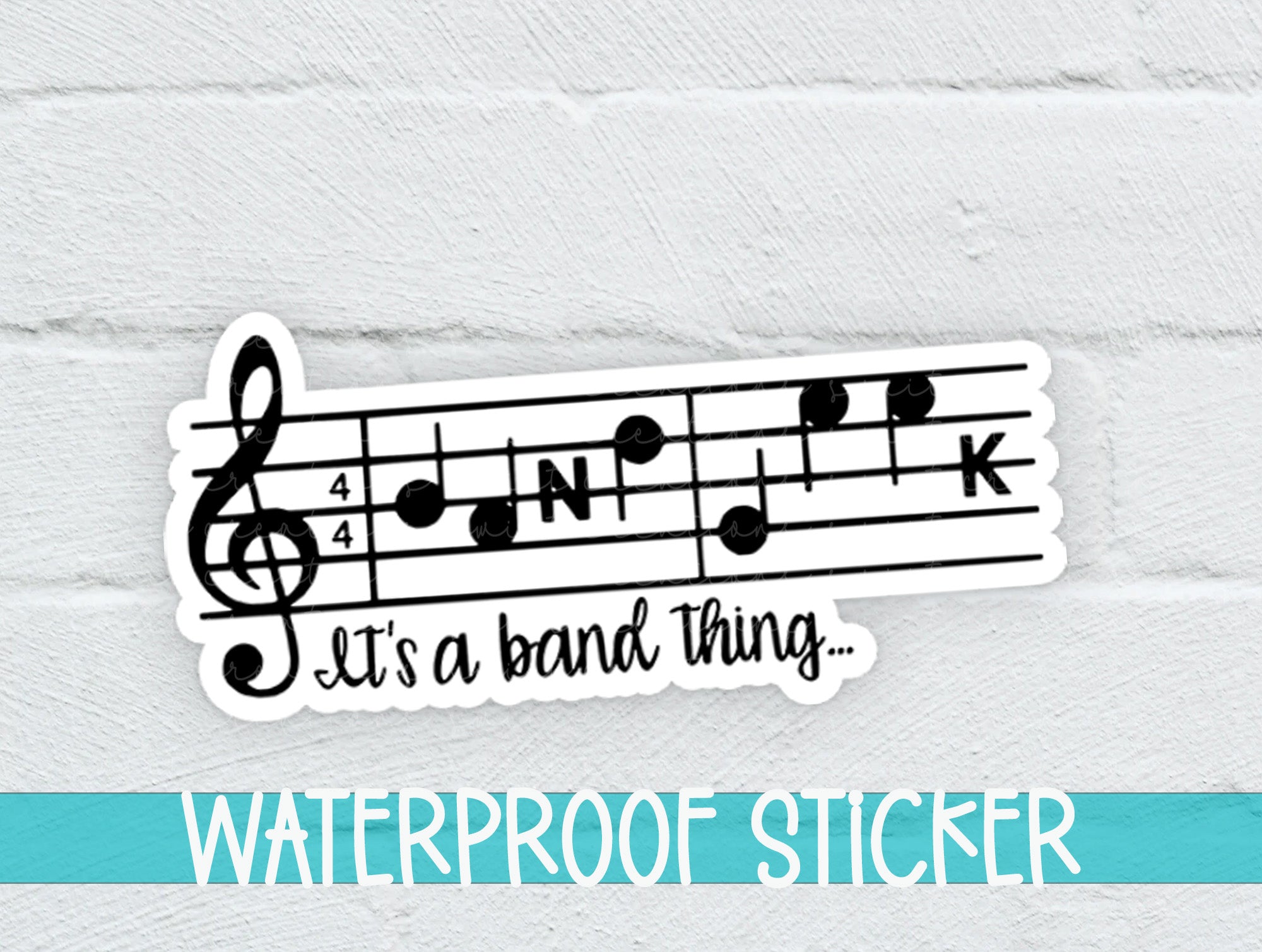 a waterproof sticker with a musical note on it