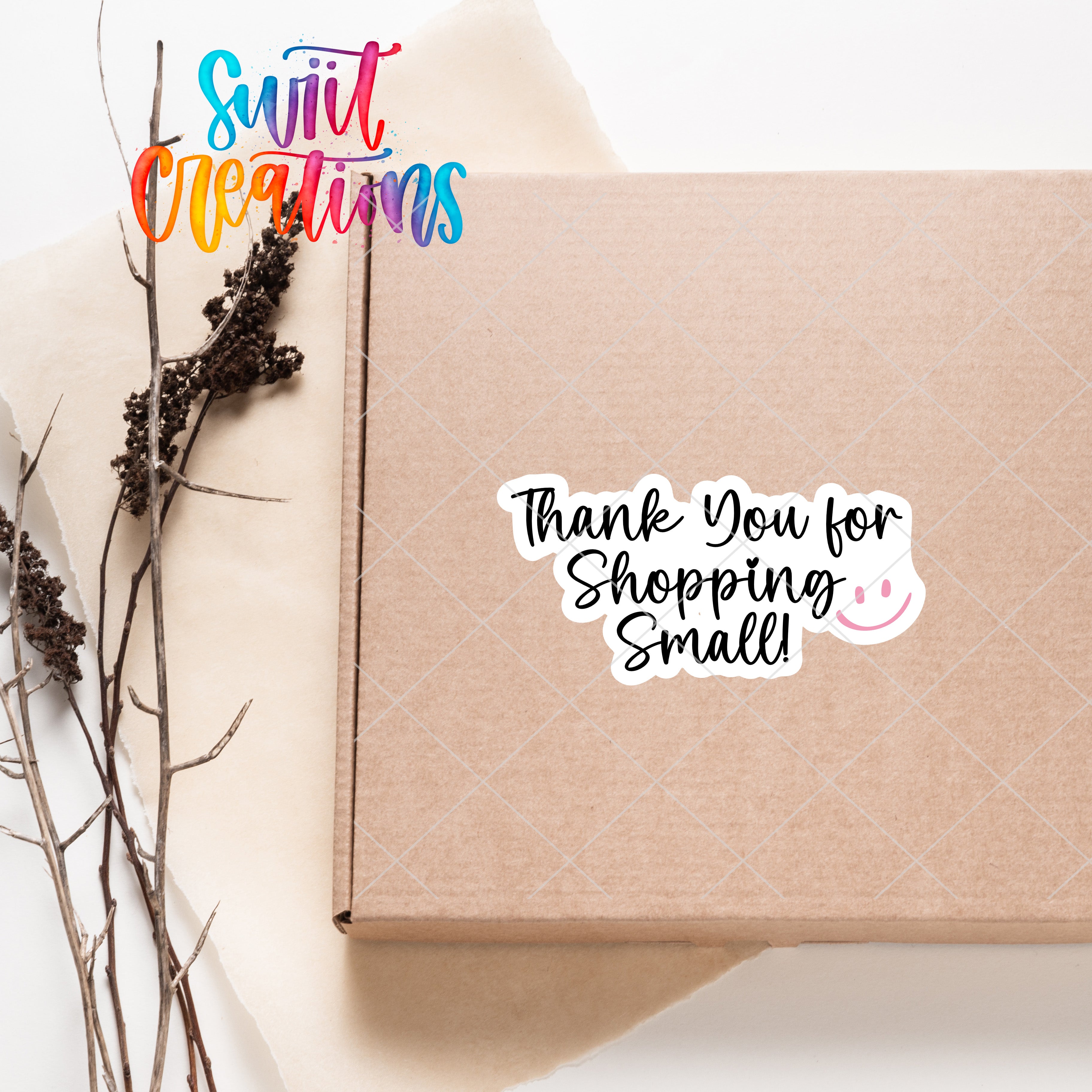 a brown box with a thank you for shopping smile sticker on it