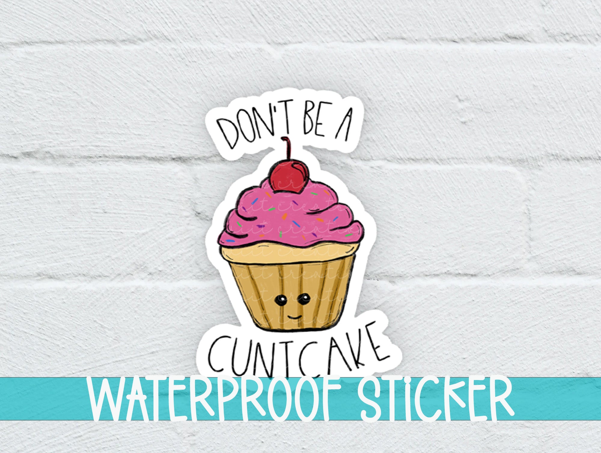 a sticker of a cupcake with a cherry on top