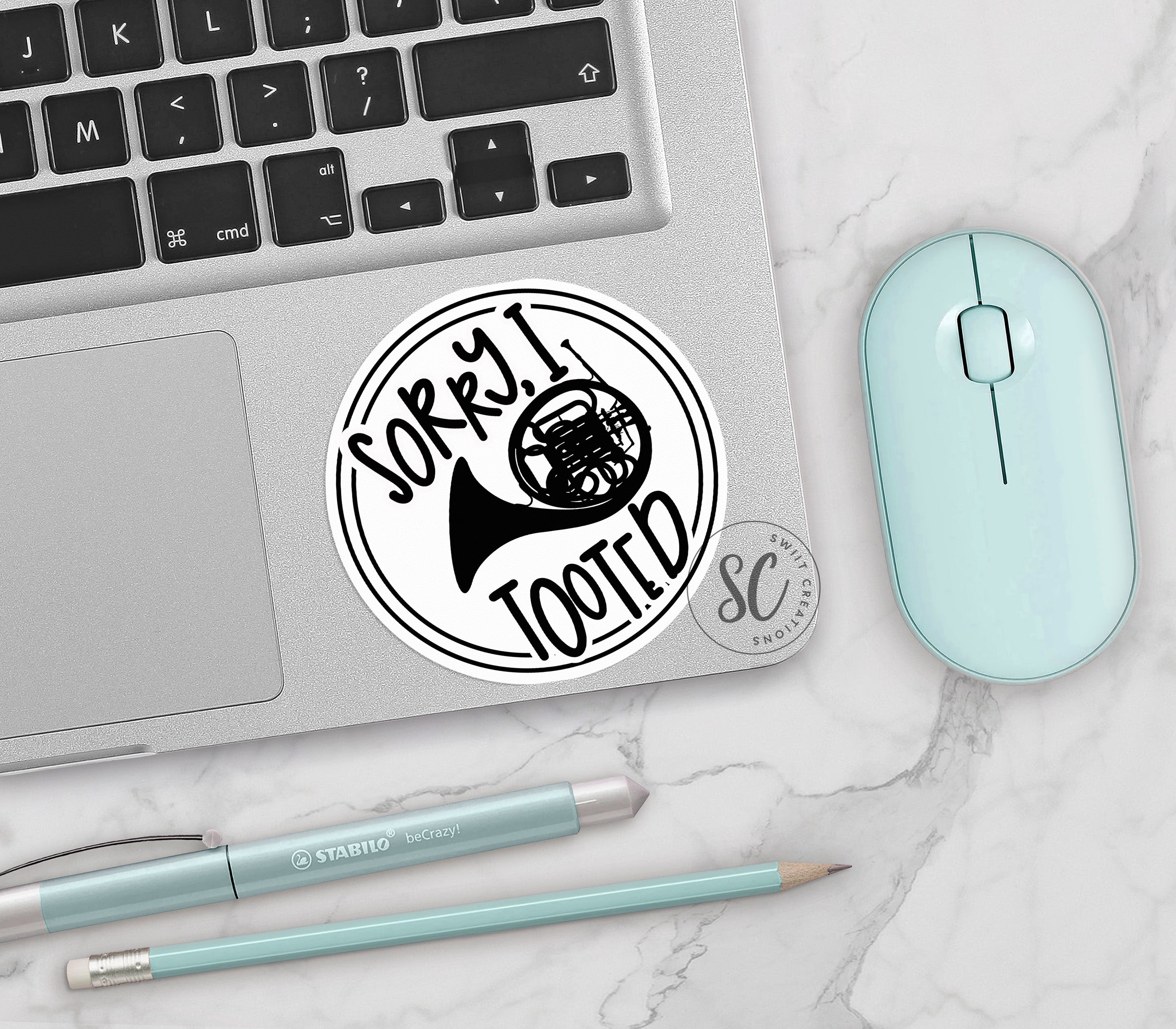 Sorry I Tooted French Horn Sticker SS1383