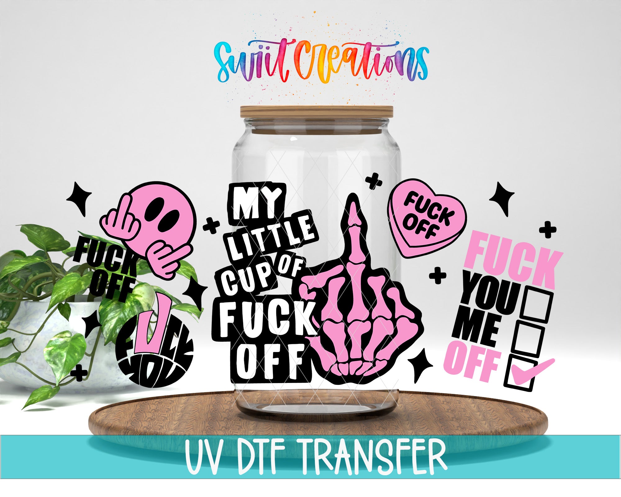 The image is a collage of various stickers and graphics, including a skeleton hand, a cup of coffee, and other offensive language and symbols. The image does not contain any text that can be described in detail.