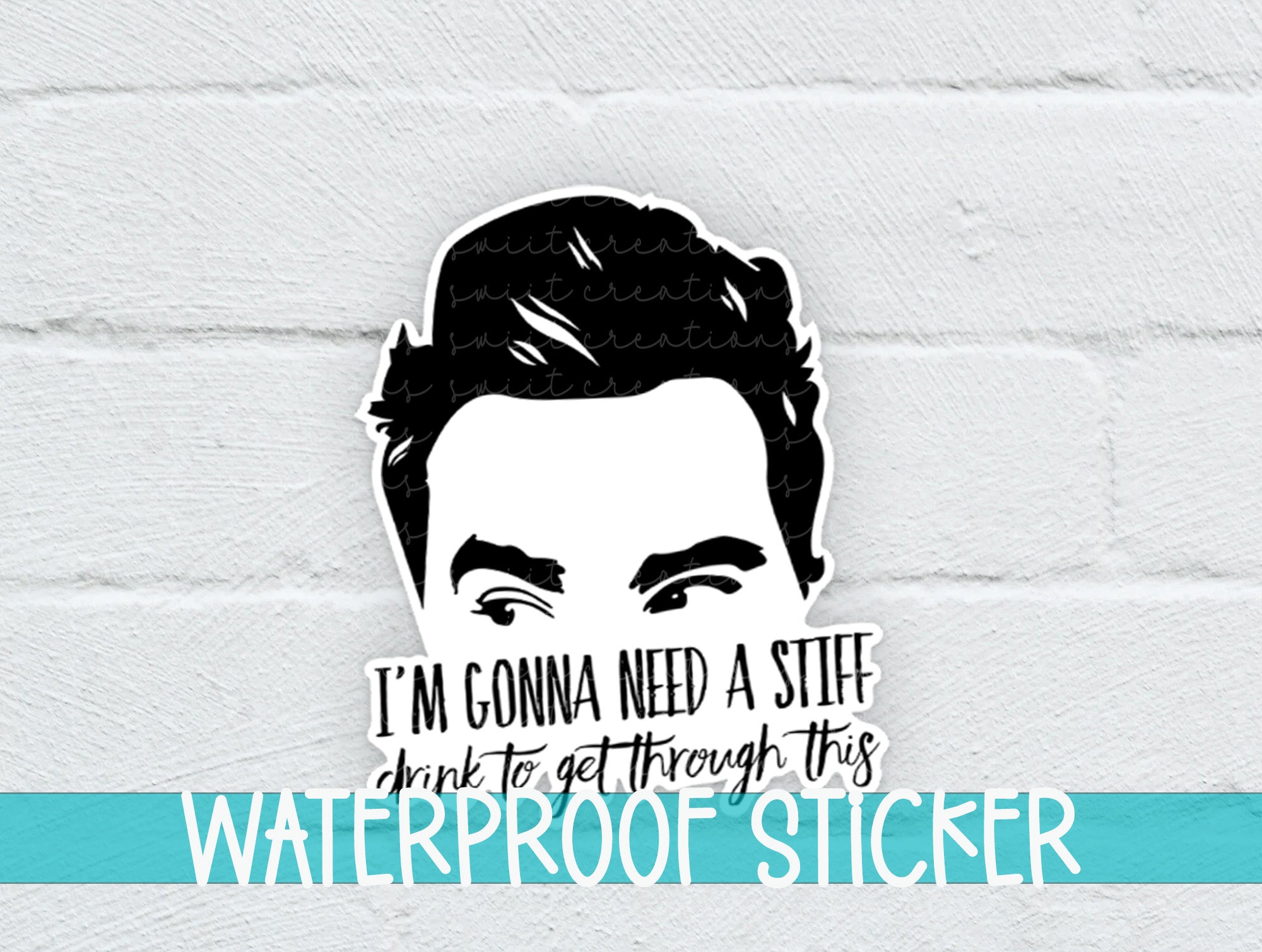 a sticker of a man's face with the words waterproof sticker