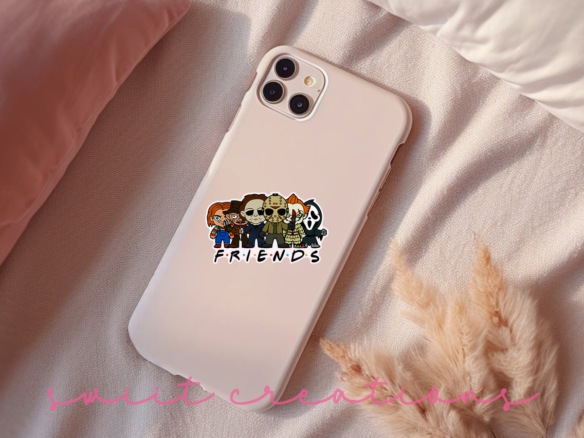 a phone case with a picture of a group of friends on it
