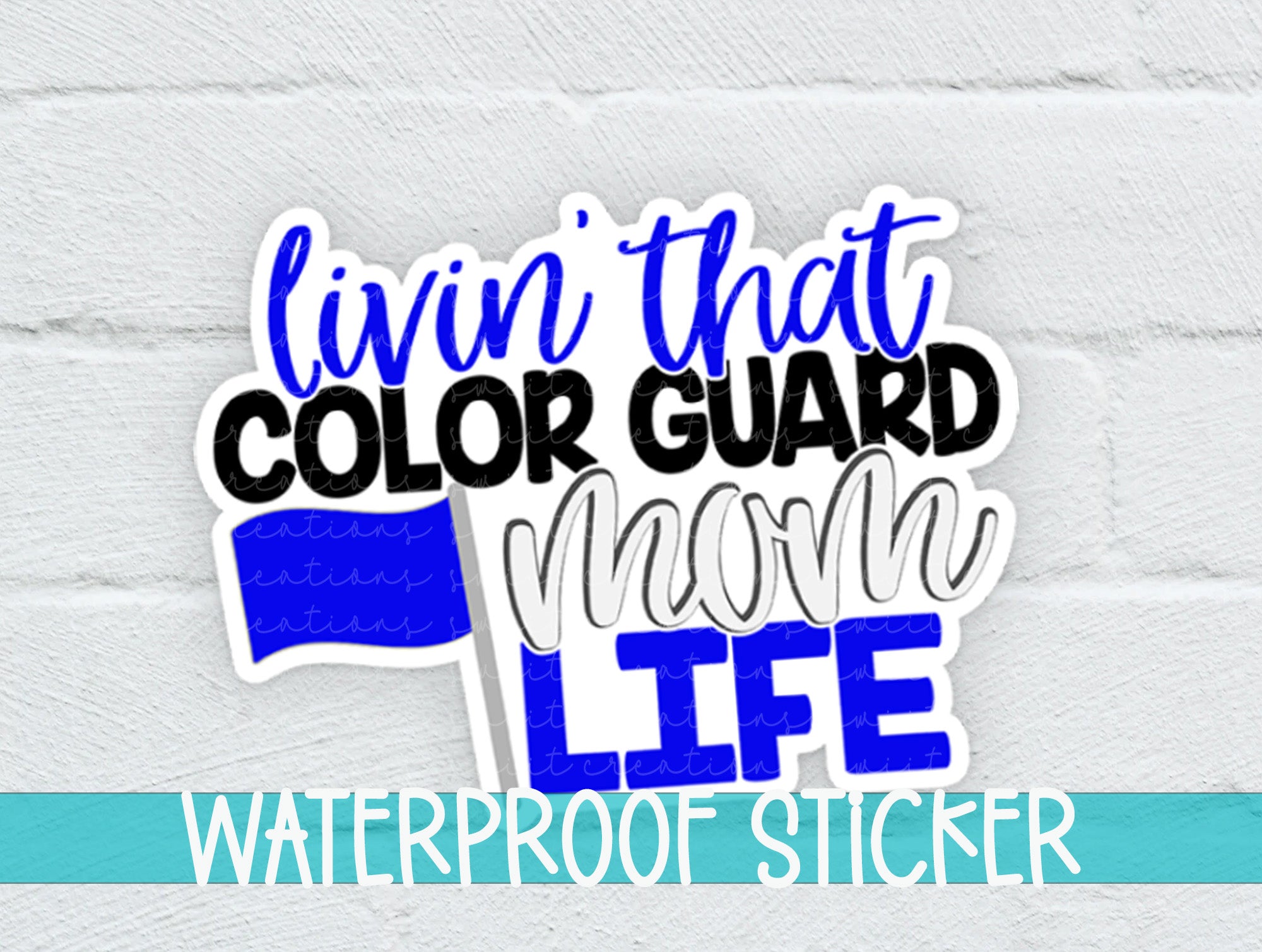 a blue and white sticker with the words living that color guard on it