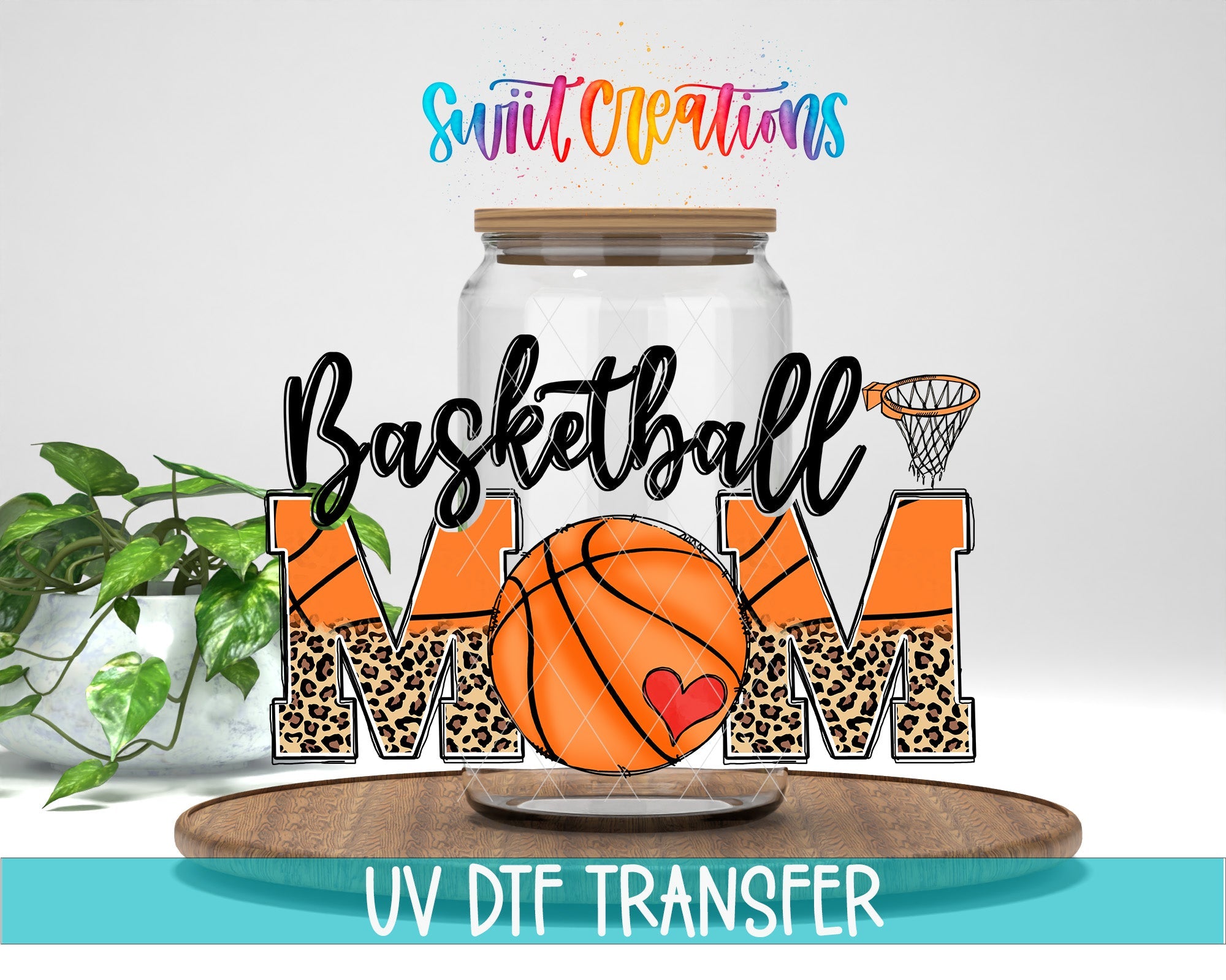 Basketball Mom UV DTF Transfer Tumbler Wrap | Leopard Orange Sports Cup Decal | DTF218 - Swiit Creations