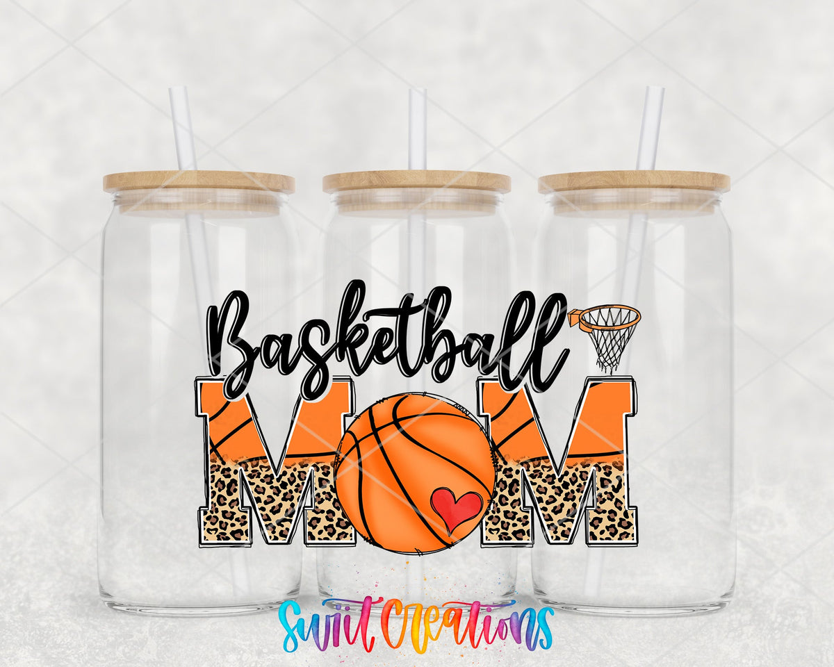 Basketball Mom UV DTF Transfer Tumbler Wrap | Leopard Orange Sports Cup Decal | DTF218 - Swiit Creations
