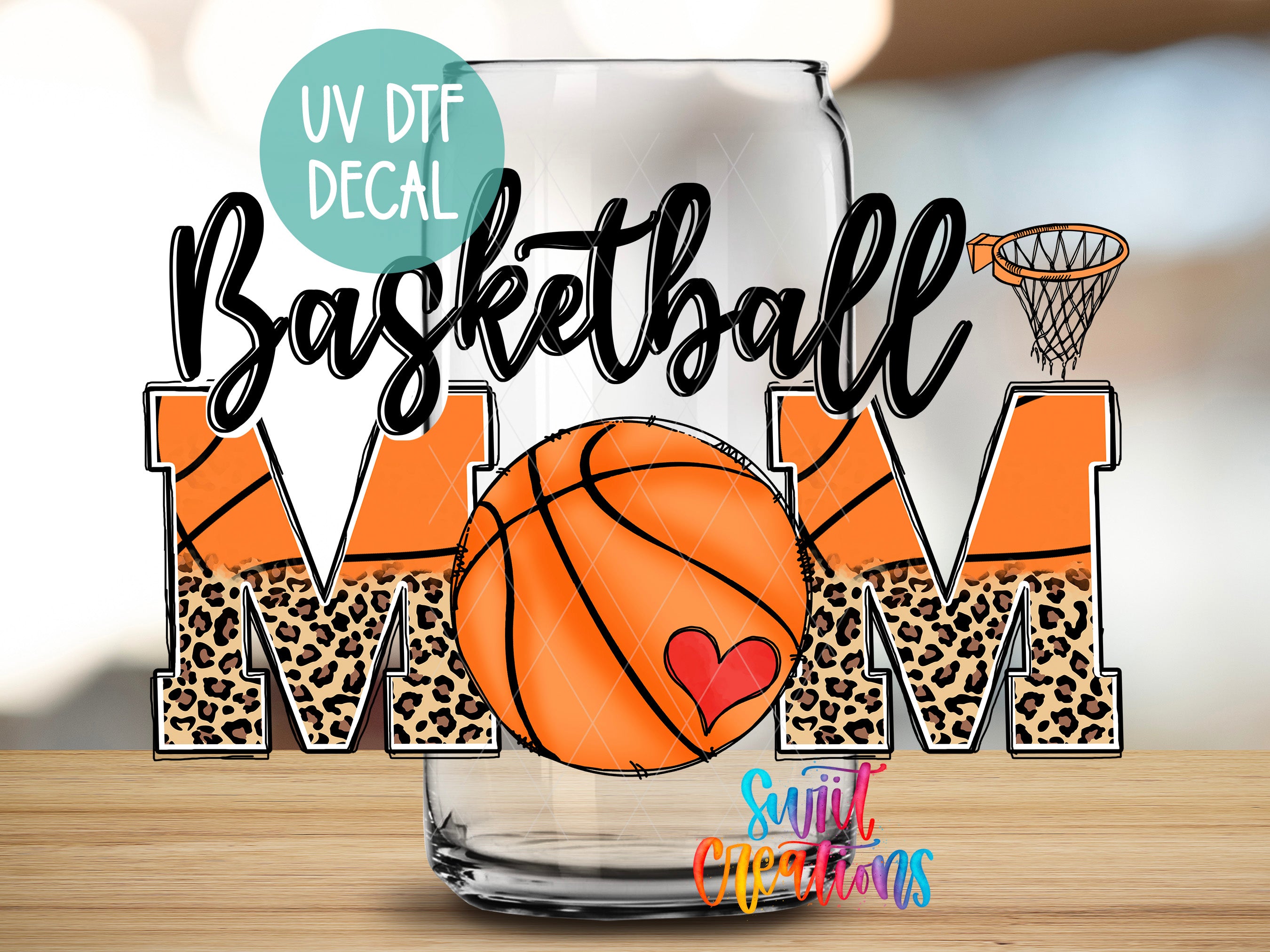 a glass with a basketball mom on it
