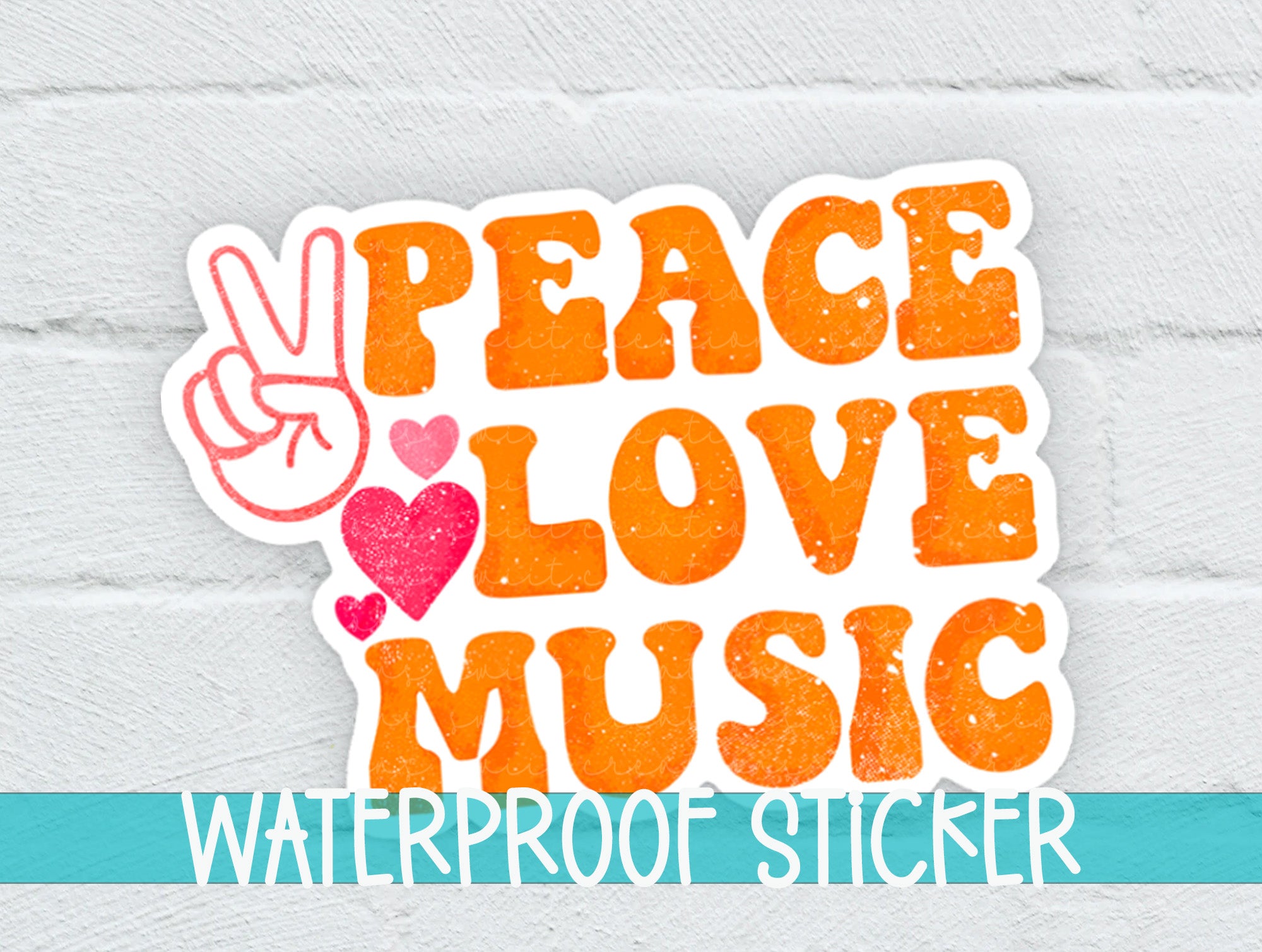 a sticker that says peace love music