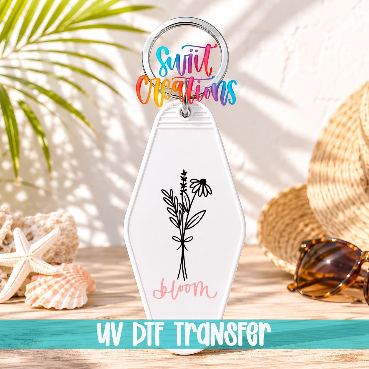 Bloom Floral Motel Keychain UV DTF Transfer | Minimalist Wildflower Decal | MK2099 - Swiit Creations