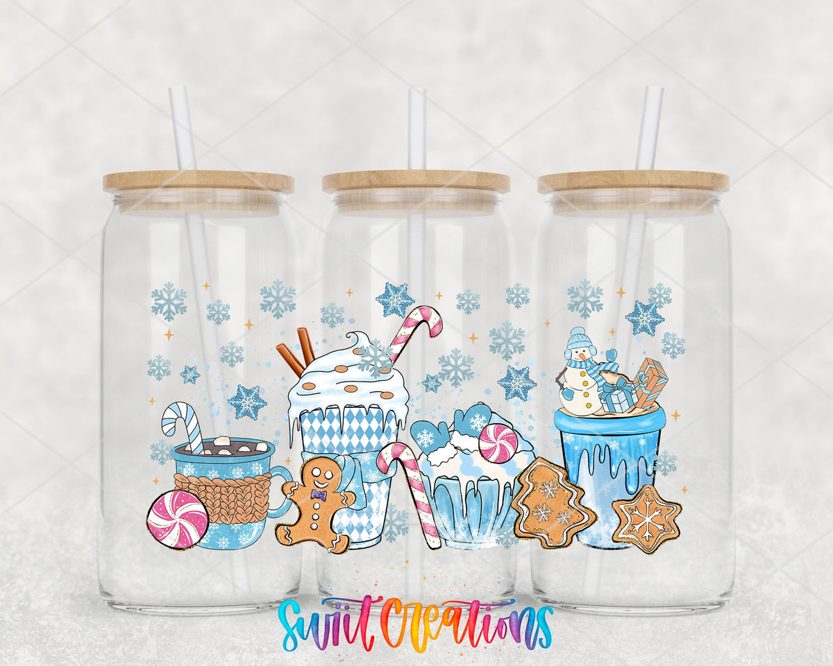 Blue Christmas Cocoa Gingerbread UV DTF Transfer Tumbler Wrap | DTF203 - Swiit Creations