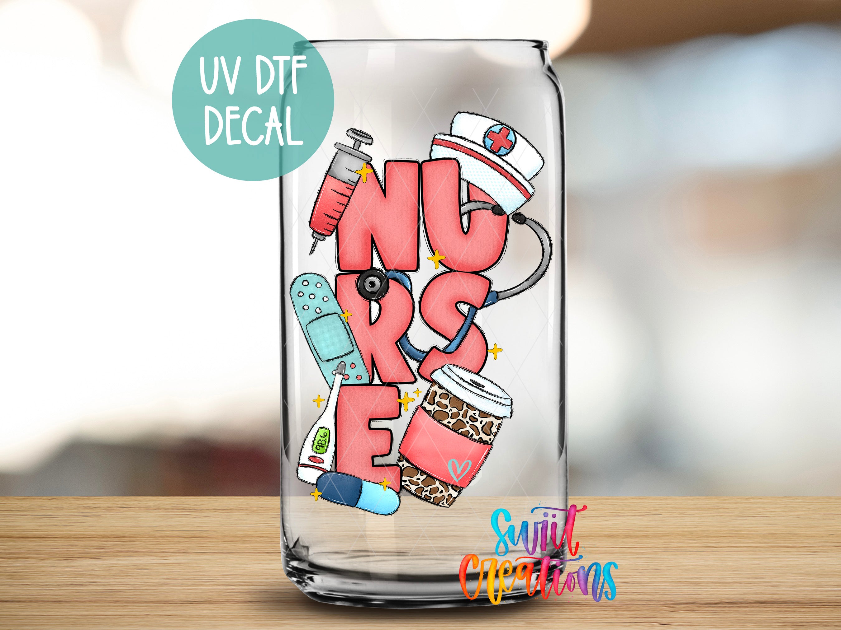 a glass jar with a picture of a nurse on it