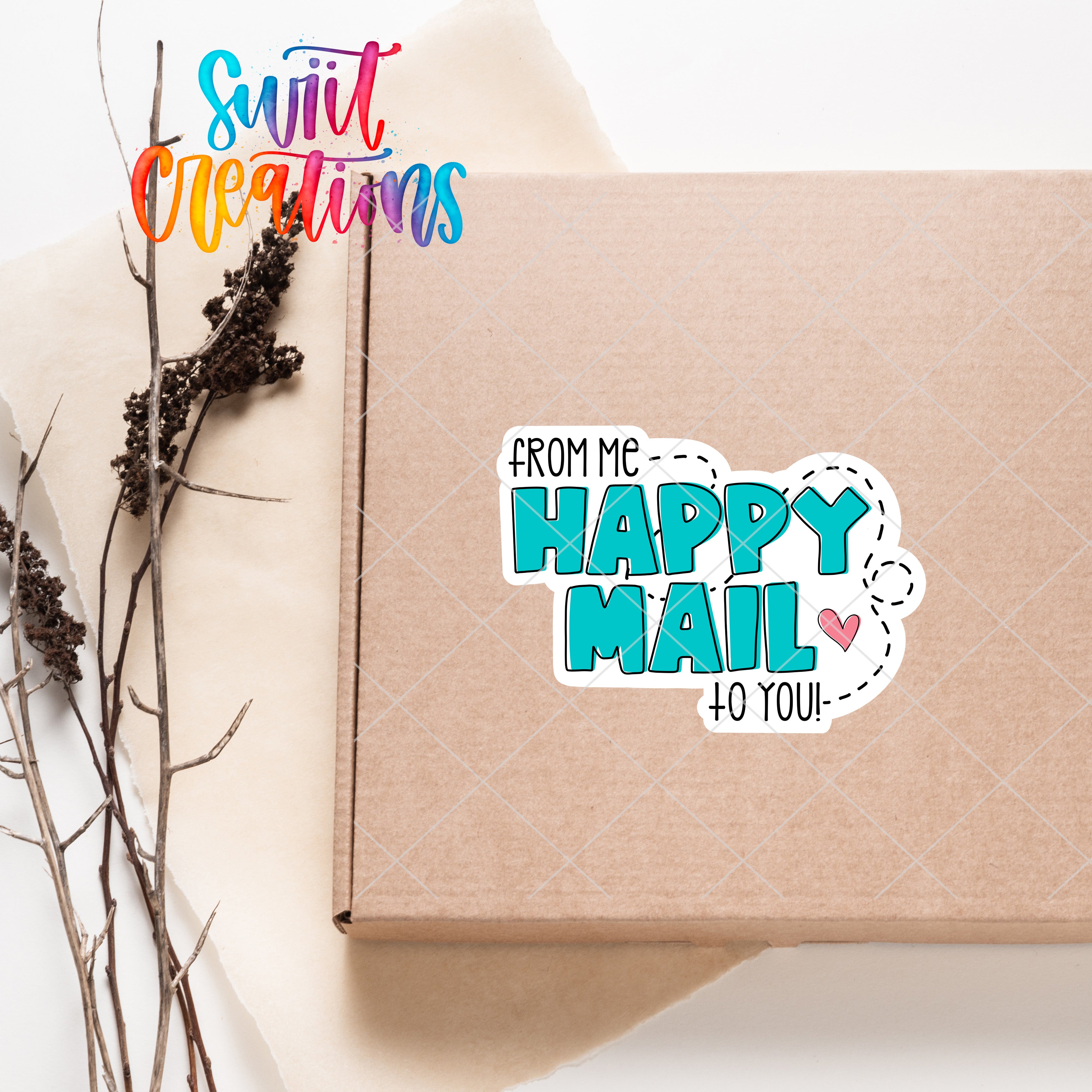 a box with a happy mail sticker on it