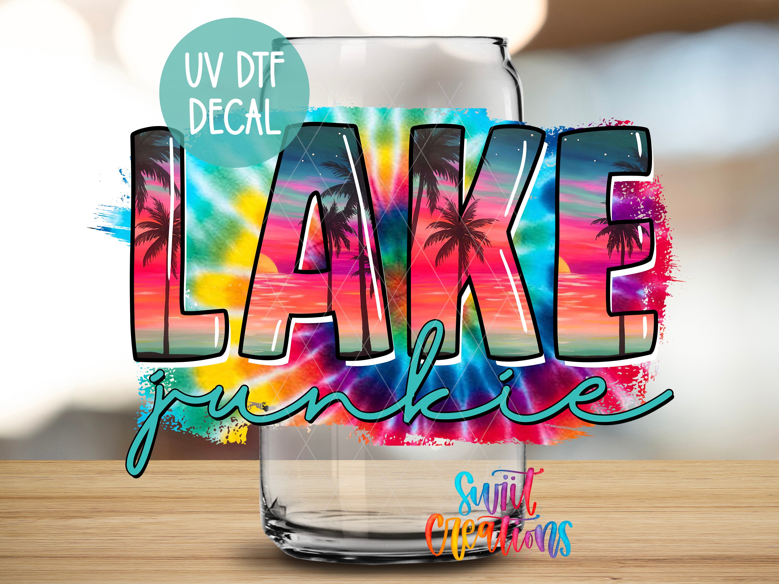 a glass with the word lake painted on it
