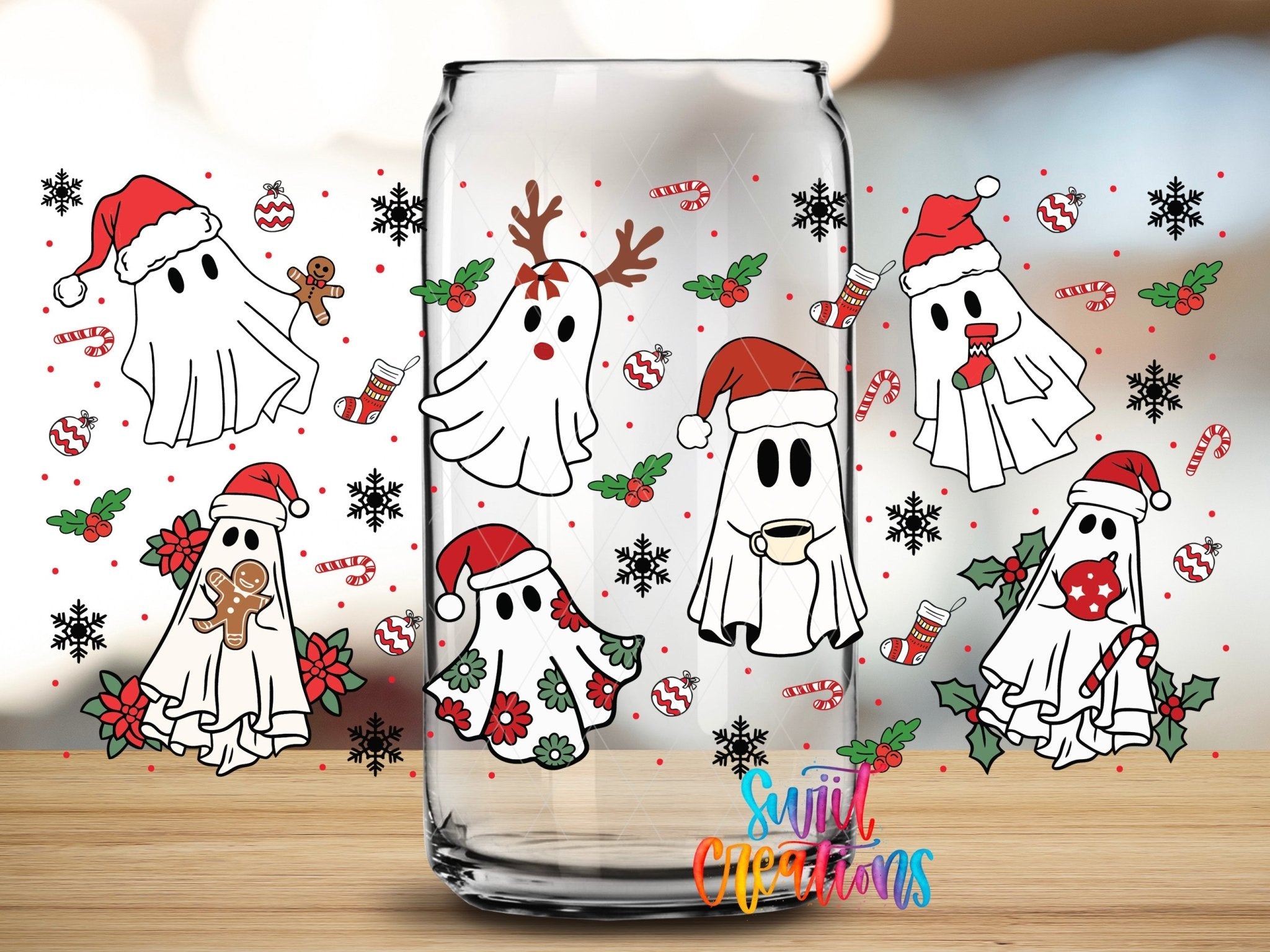Christmas Ghosts Santa Hat UV DTF Transfer Tumbler Wrap | DTF200 - Swiit Creations