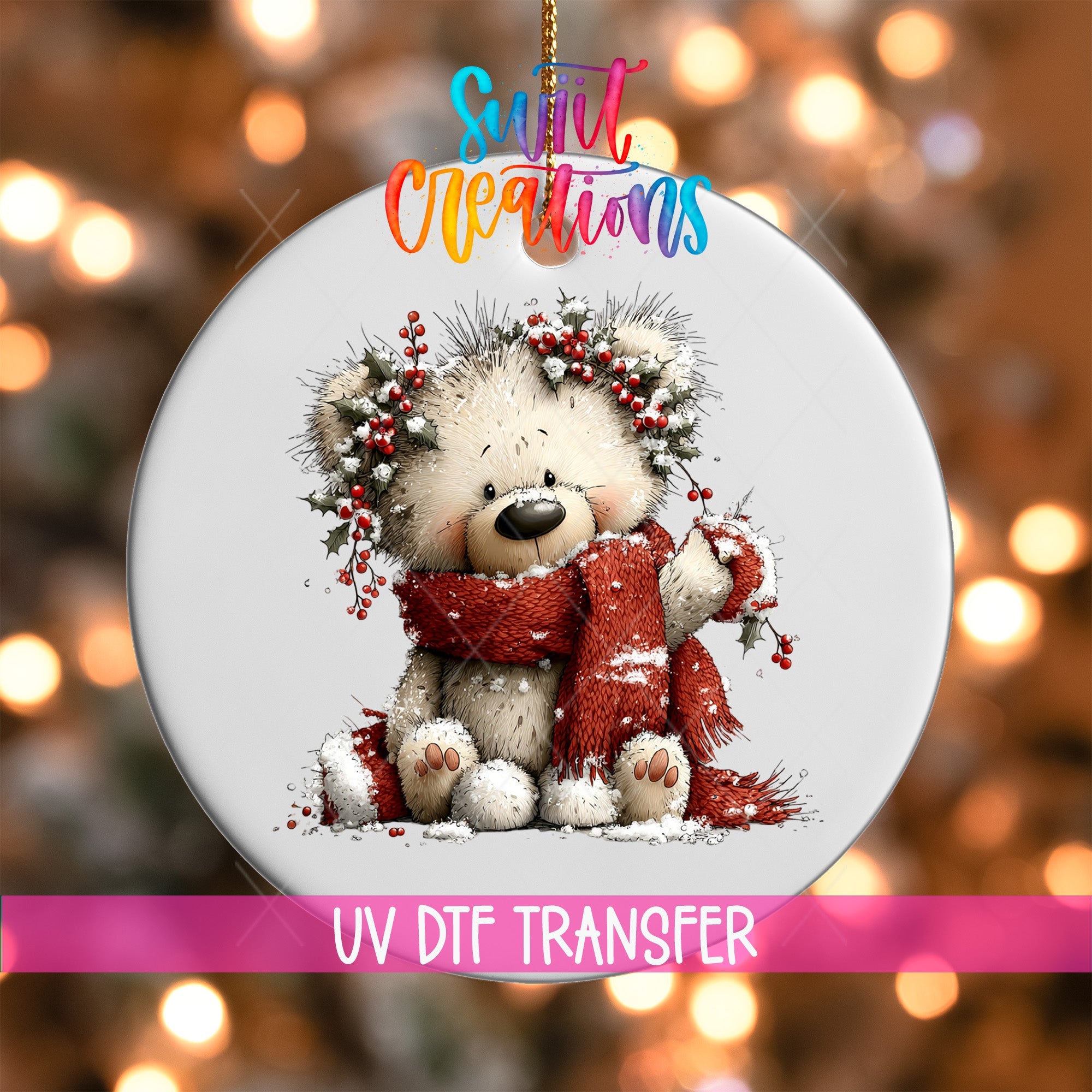 Christmas Teddy Bear UV DTF Ornament Transfer | O-1803 - Swiit Creations