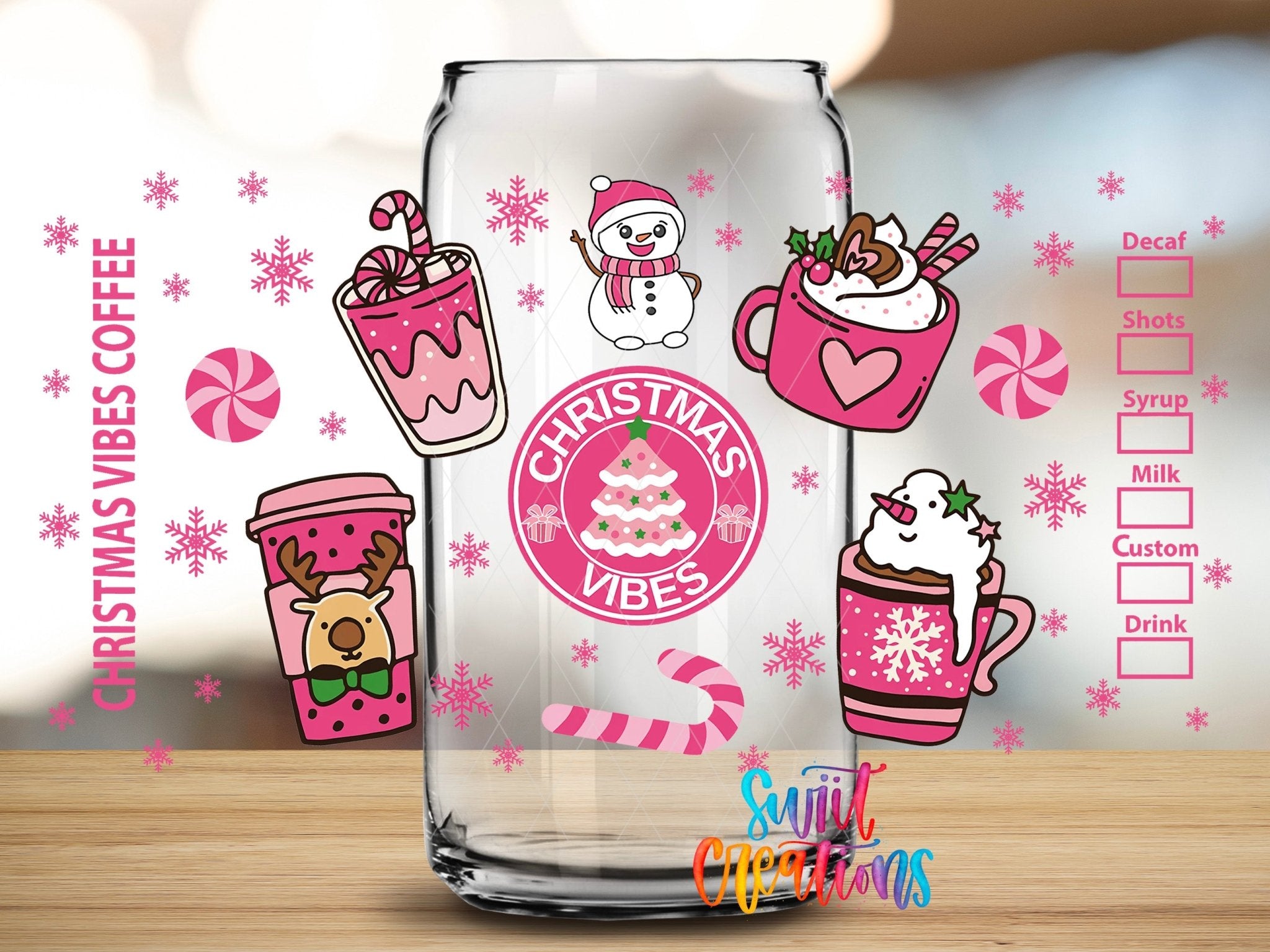 Christmas Vibes Coffee Pink Holiday UV DTF Transfer Tumbler Wrap | DTF114 - Swiit Creations