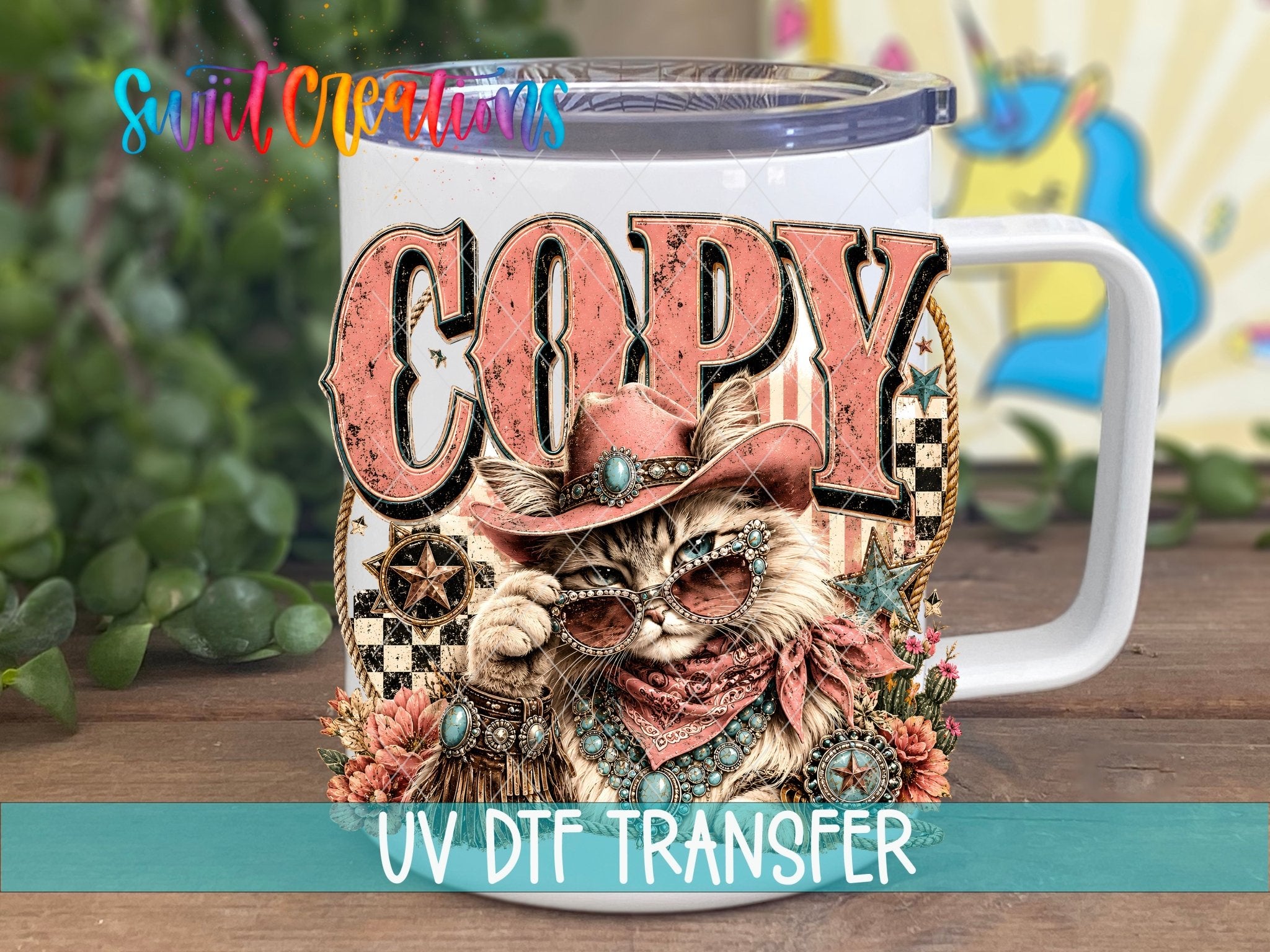 Copy Cat Western Glam Cat UV DTF Transfer | Retro Cowgirl Cat Drinkware Design | UV2086 - Swiit Creations