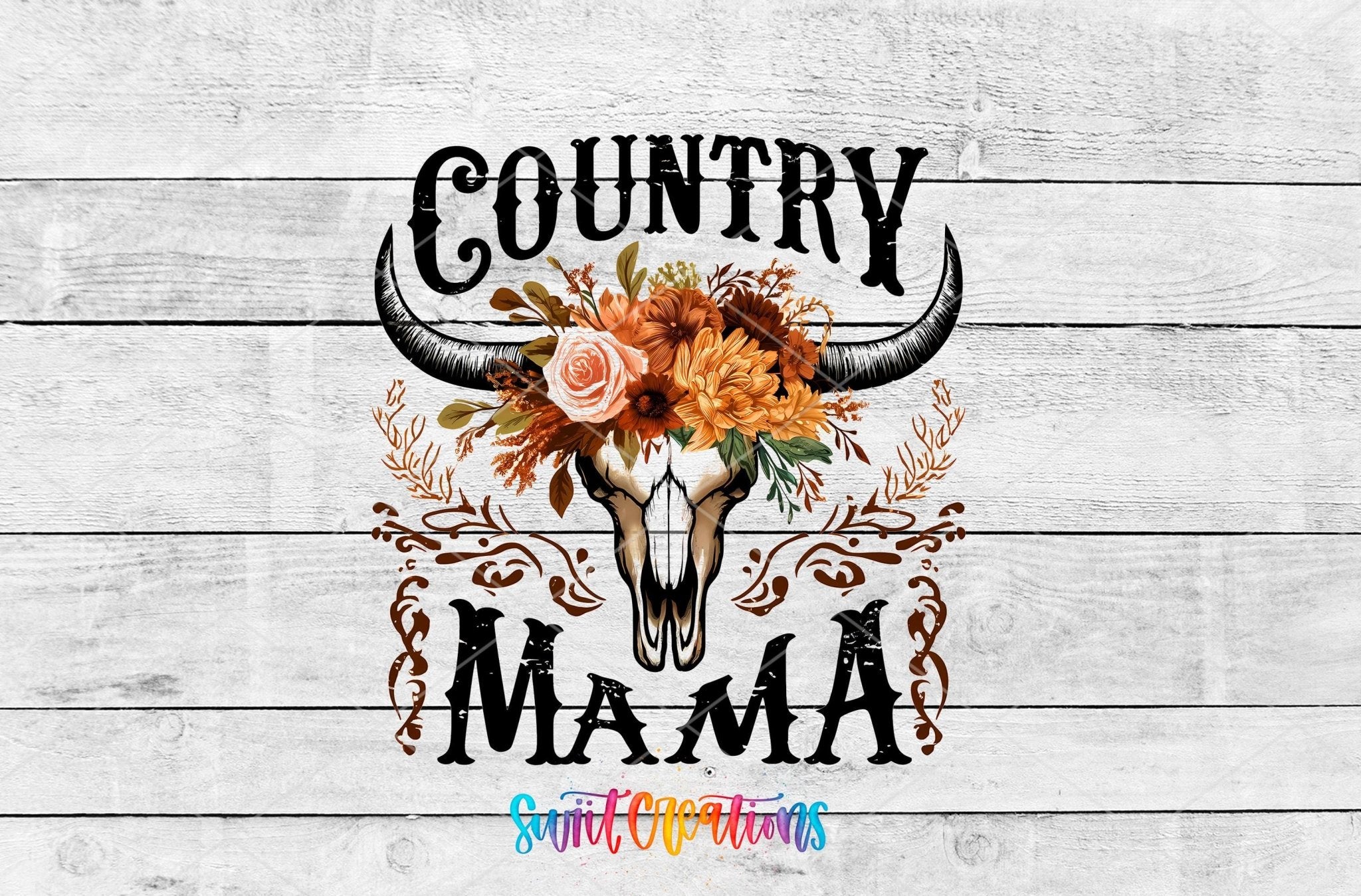 Country Mama Motel Keychain UV DTF Transfer | Western Floral Skull Design | MK1301 - Swiit Creations