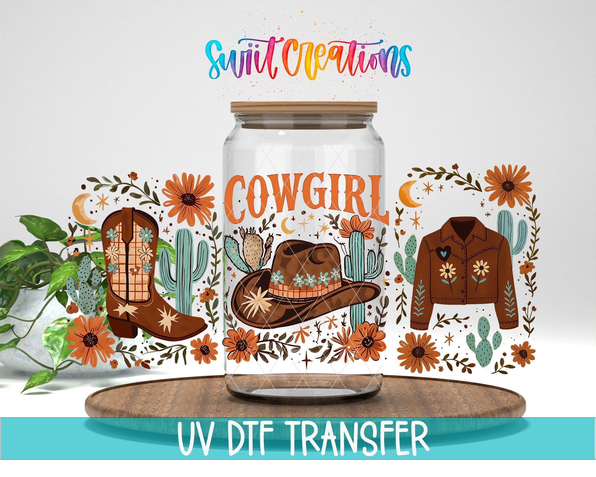 Cowgirl Western UV DTF Transfer Tumbler Wrap | Cowboy Hat Boots Jacket Floral Tumbler Design | DTF282 - Swiit Creations
