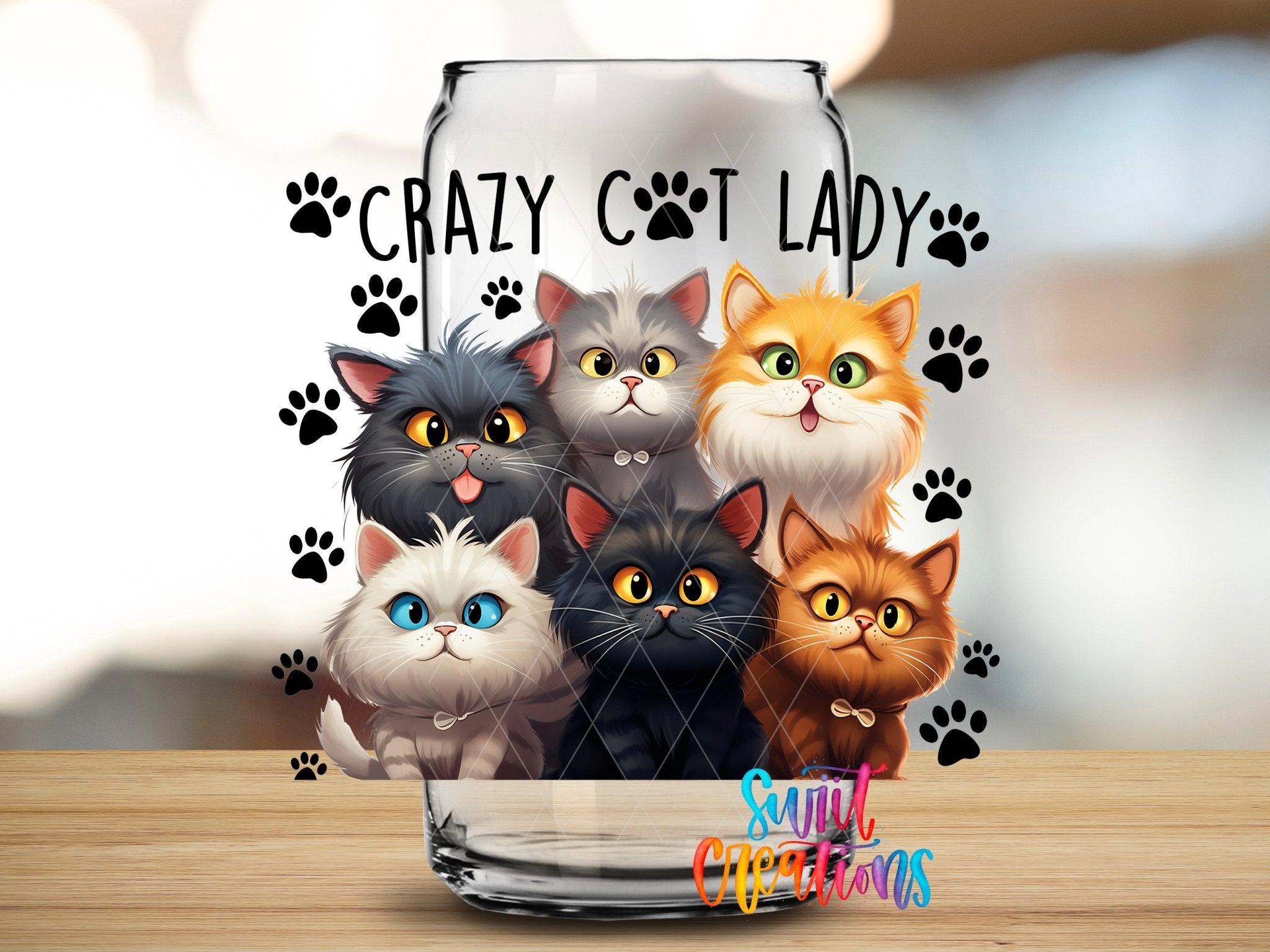 Crazy Cat Lady UV DTF Tumbler Transfer Decal | Cute Cat Lover Cup Design | UV2019 - Swiit Creations