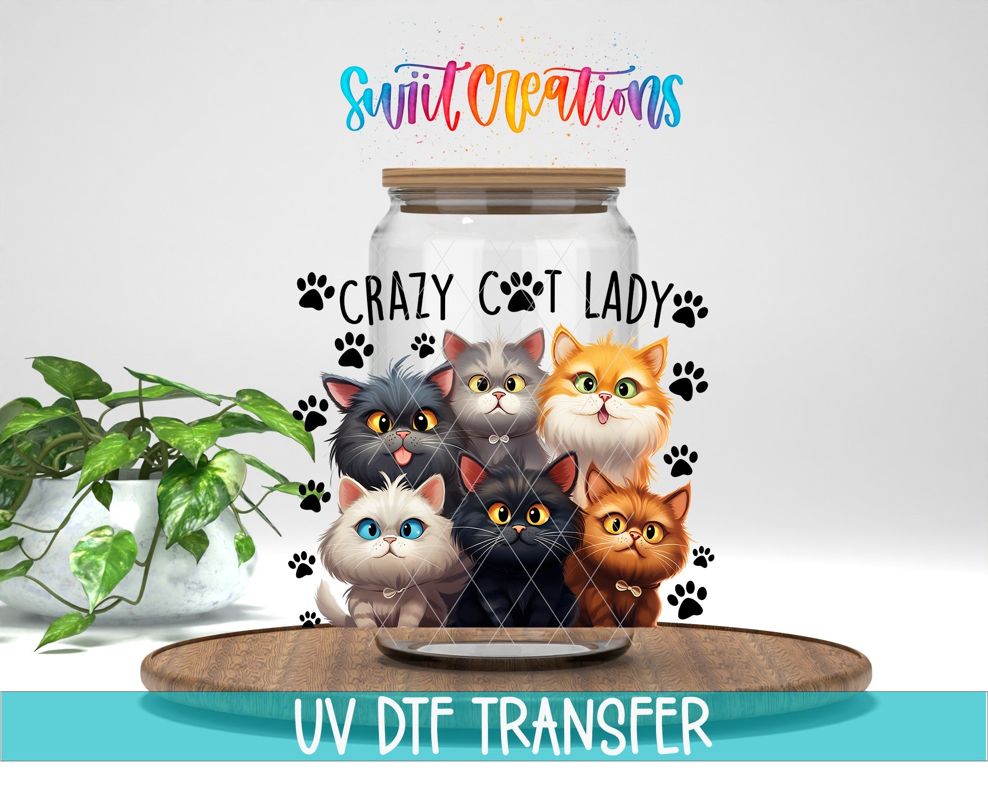 Crazy Cat Lady UV DTF Tumbler Transfer Decal | Cute Cat Lover Cup Design | UV2019 - Swiit Creations