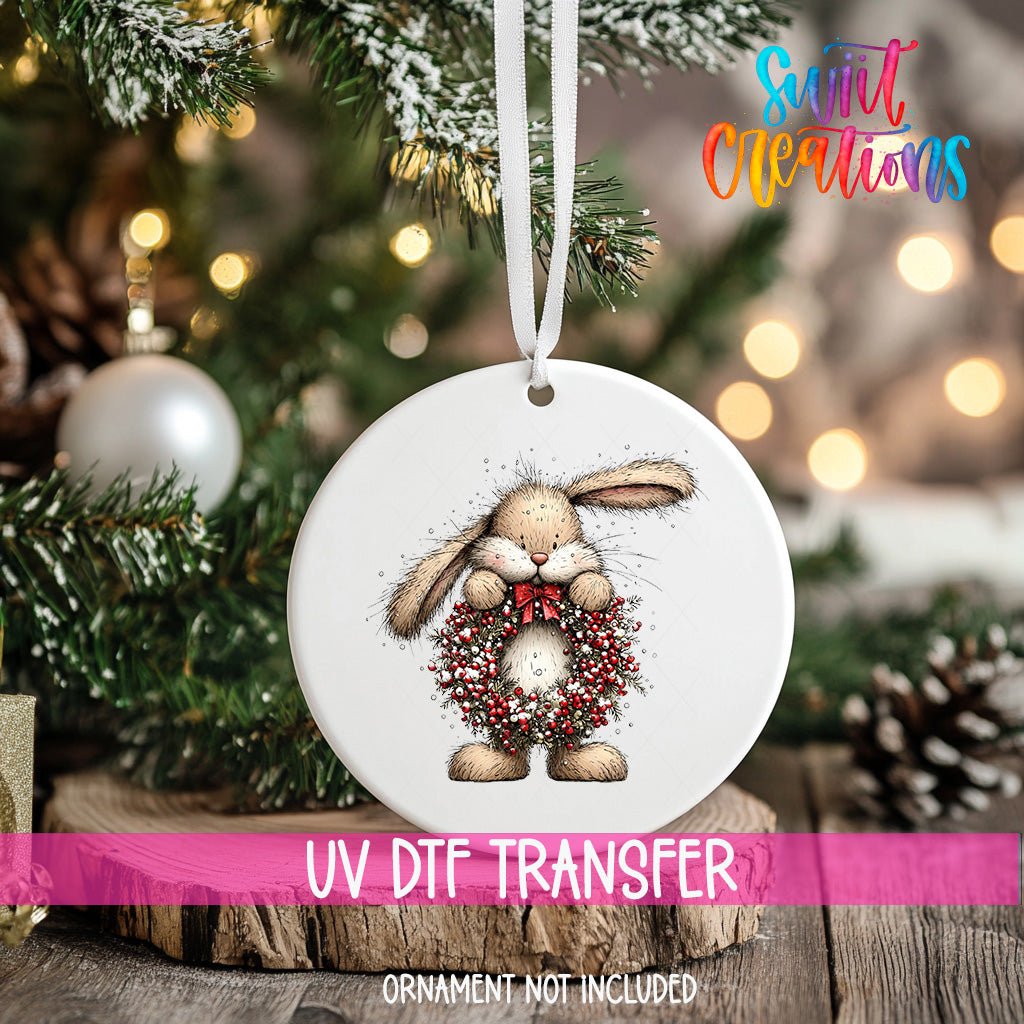 Cute Bunny With Berry Wreath UV DTF Ornament Transfer | O-1909 - Swiit Creations