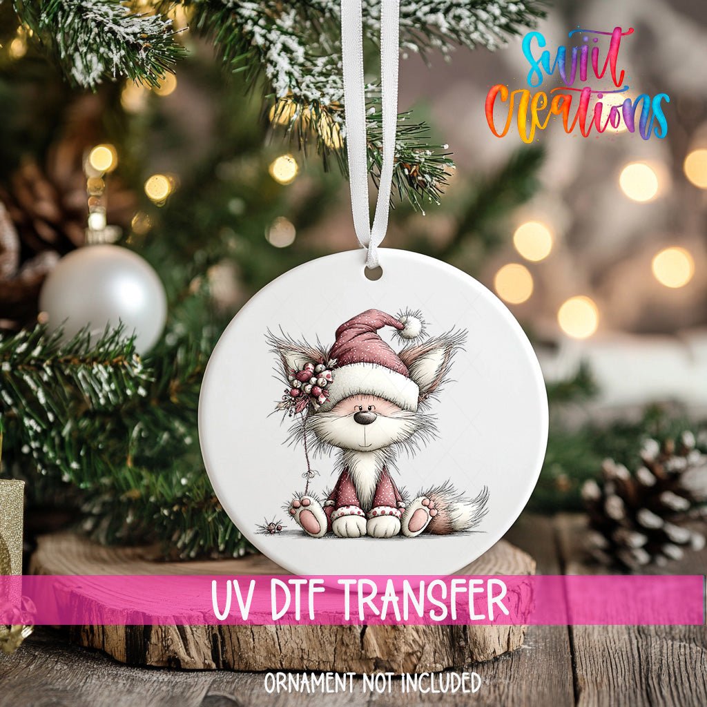 Cute Pink Fox In Santa Hat UV DTF Ornament Transfer | O-1941 - Swiit Creations