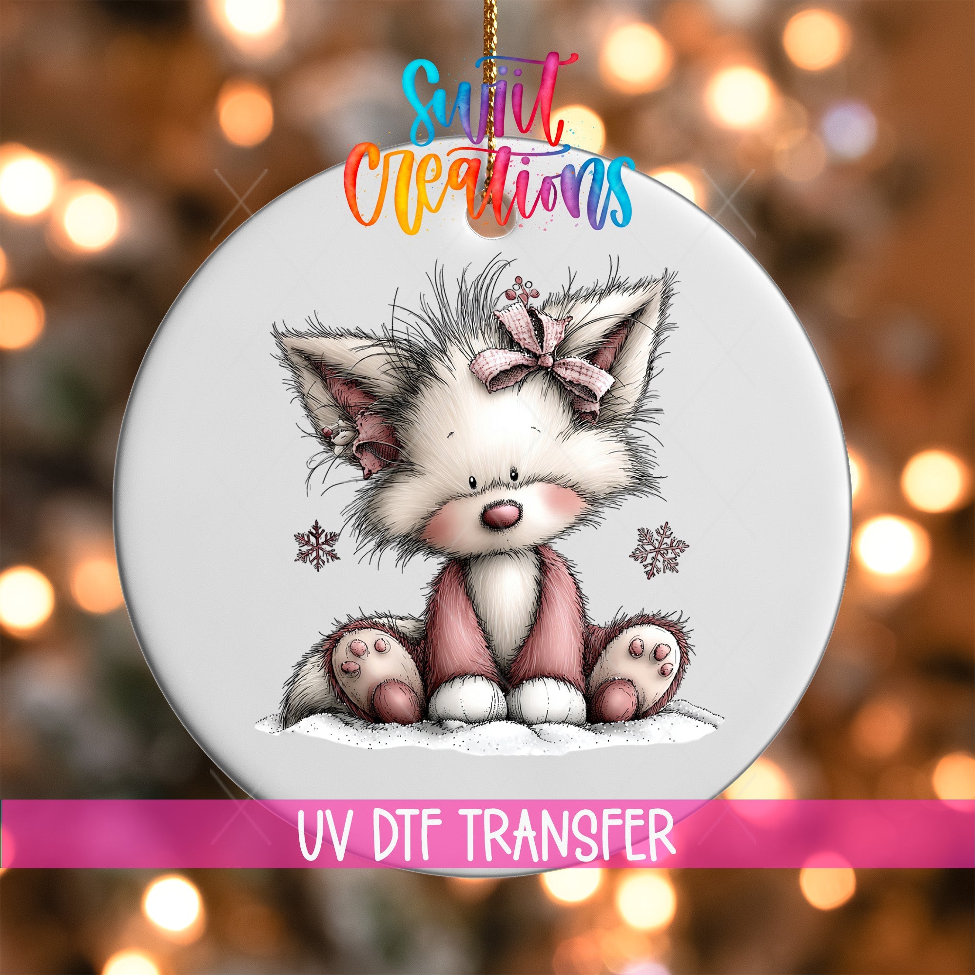 Cute Pink Fox With Bow UV DTF Ornament Transfer | O-1940 - Swiit Creations