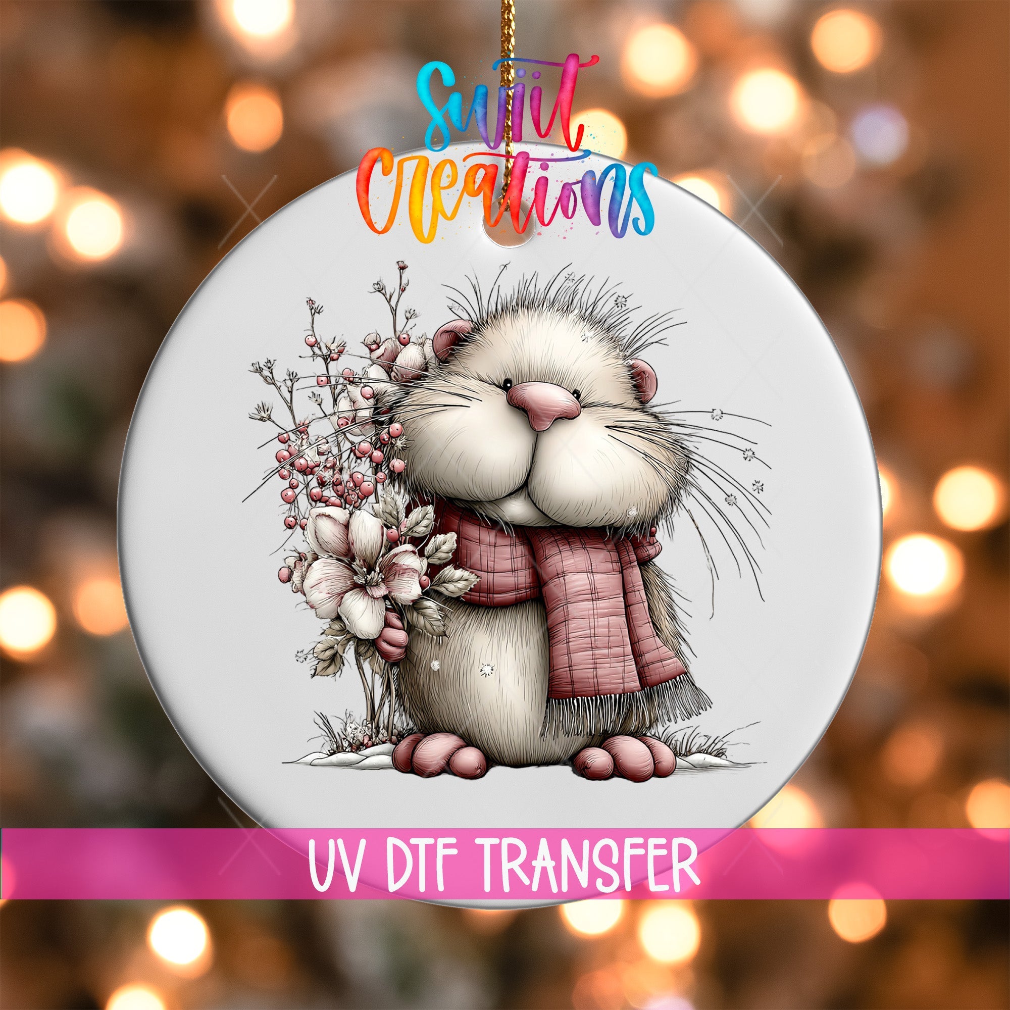 Cute Pink Woodland Hamster UV DTF Ornament Transfer | O-1949 - Swiit Creations