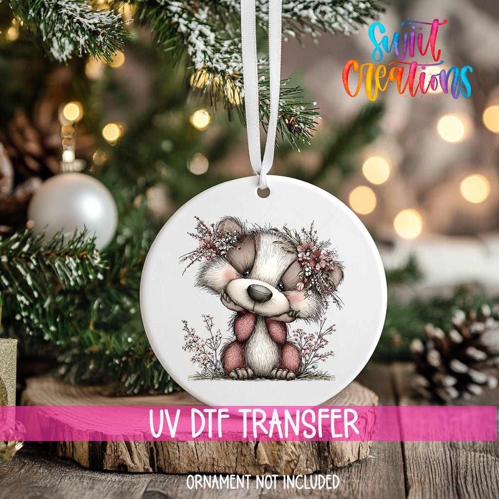 Cute Pink Woodland Raccoon UV DTF Ornament Transfer | O-1956 - Swiit Creations
