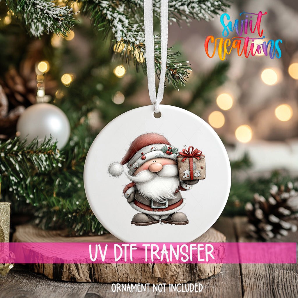 Cute Santa With Gift Christmas UV DTF Ornament Transfer | O-1973 - Swiit Creations